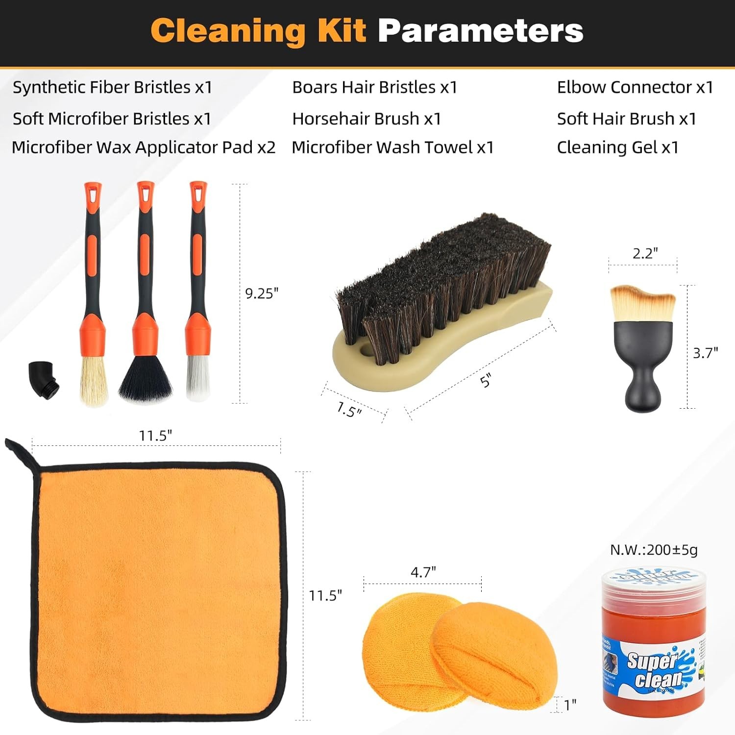 9PCS Car Detailing Brush, Horse Hair and Boar Bristle Brush Set with Elbow Ad…