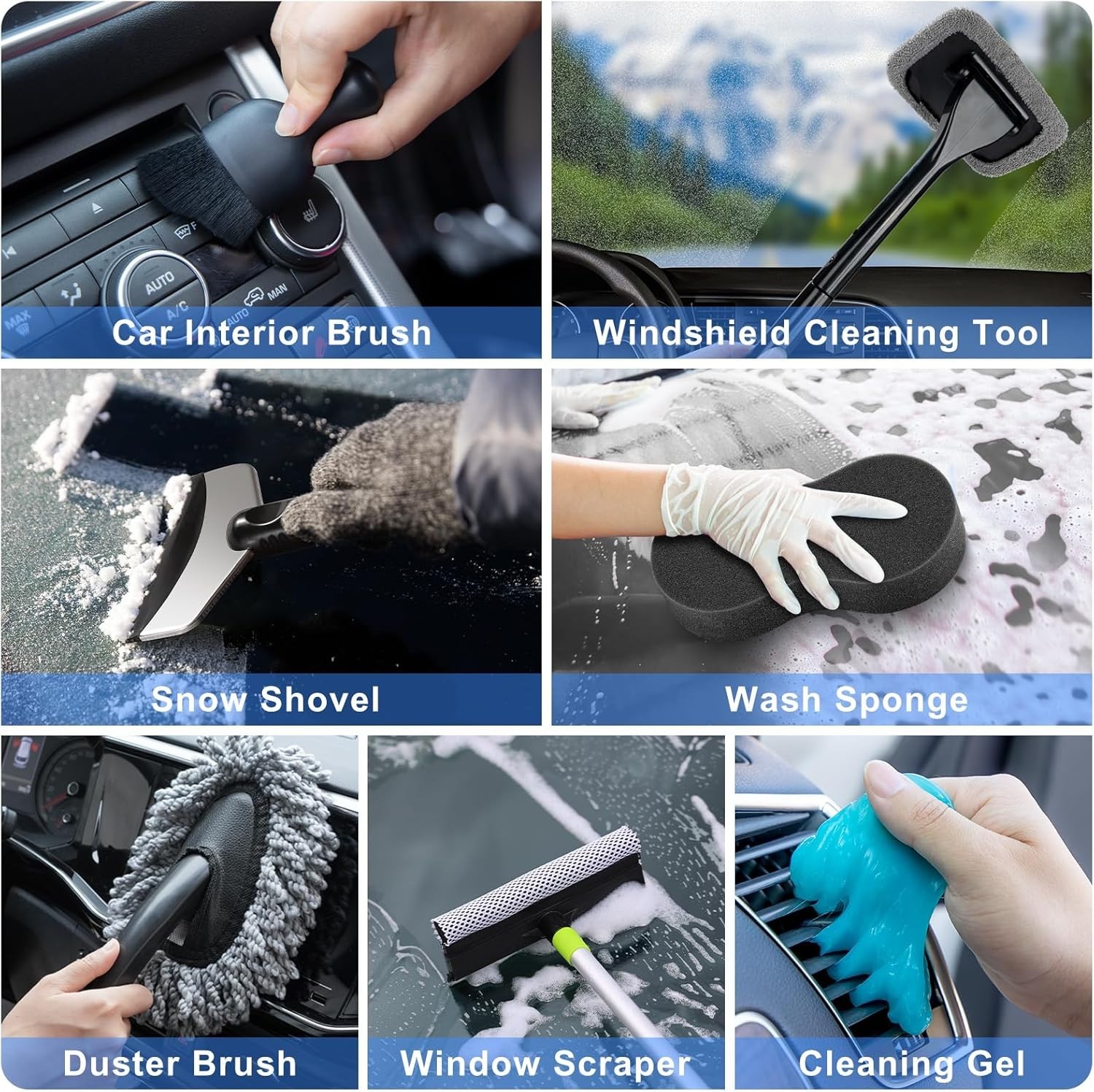 New 42Pc Car Wash Detailing Kit Foam Gun Bucket Brushes Towels Blue Set