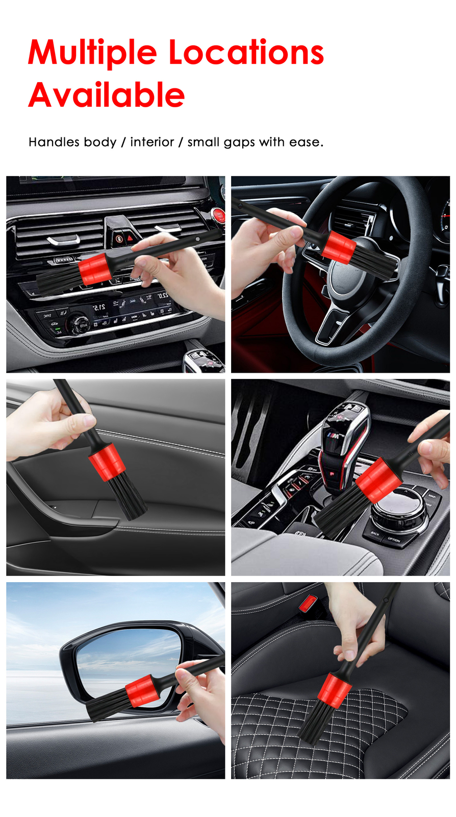 10×Car Detailing Brush Kit Boar Hair Vehicle Auto Interior For Wheel Clean Sets