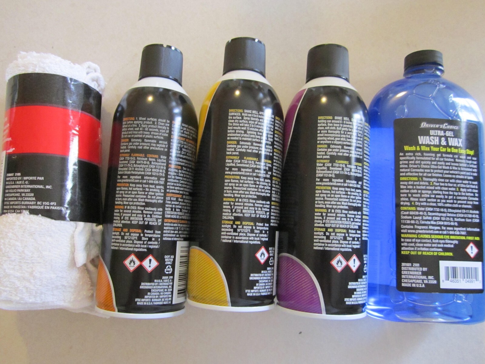 Lot of 5 “Drivers Choice” Wash,Wheel cleaner,Tire Shine, Leather/Vinyl Protector