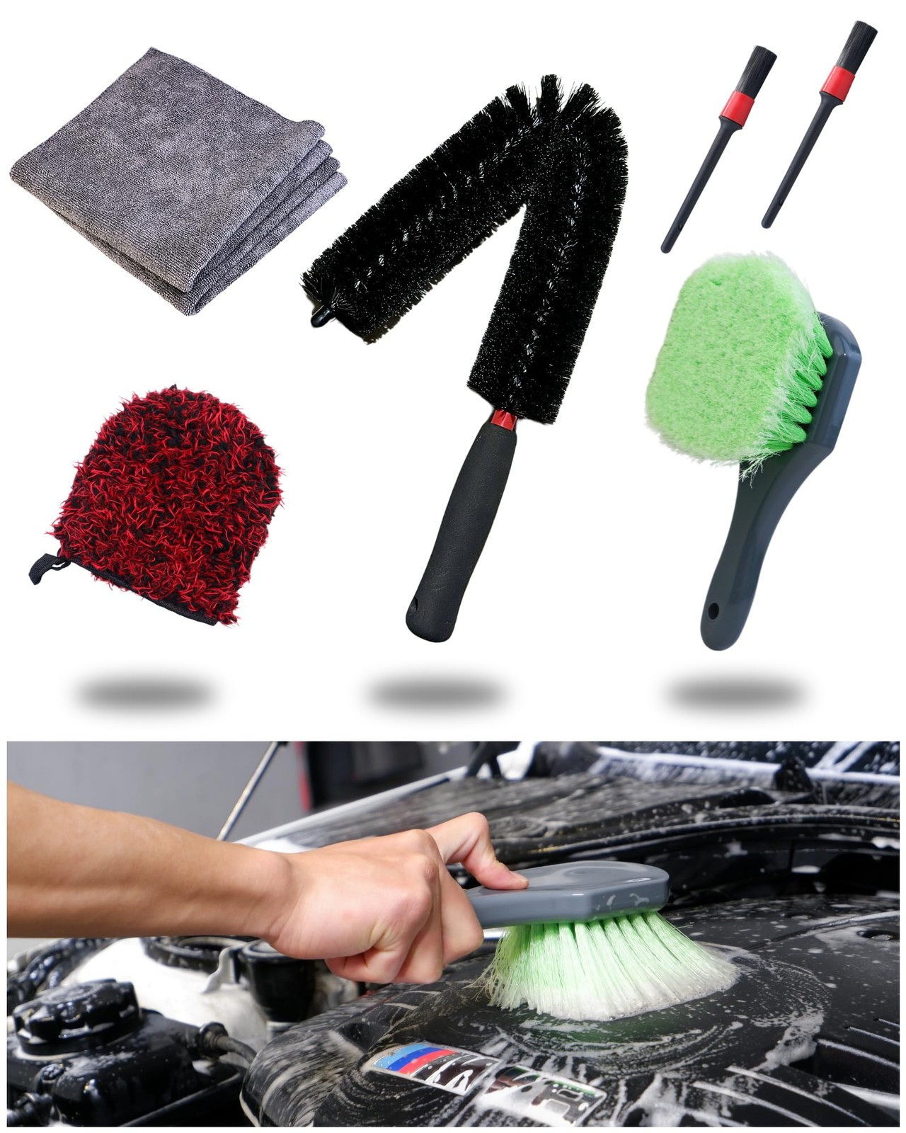 7PACK Car Engine Bay Details Cleaning Kit, Soft-bristled 7 Pack