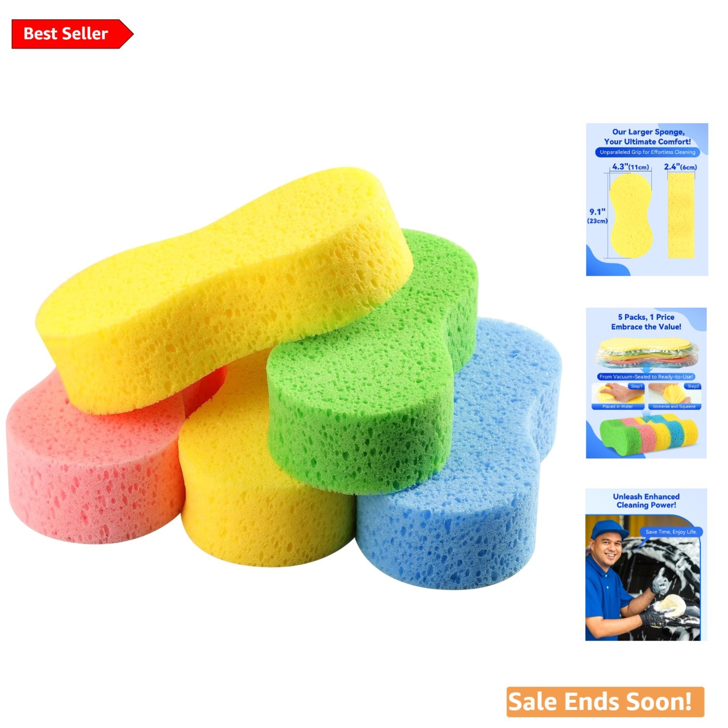 5-Pack Large Multi-Purpose Cleaning Sponges for Kitchen Bathroom and Househol…
