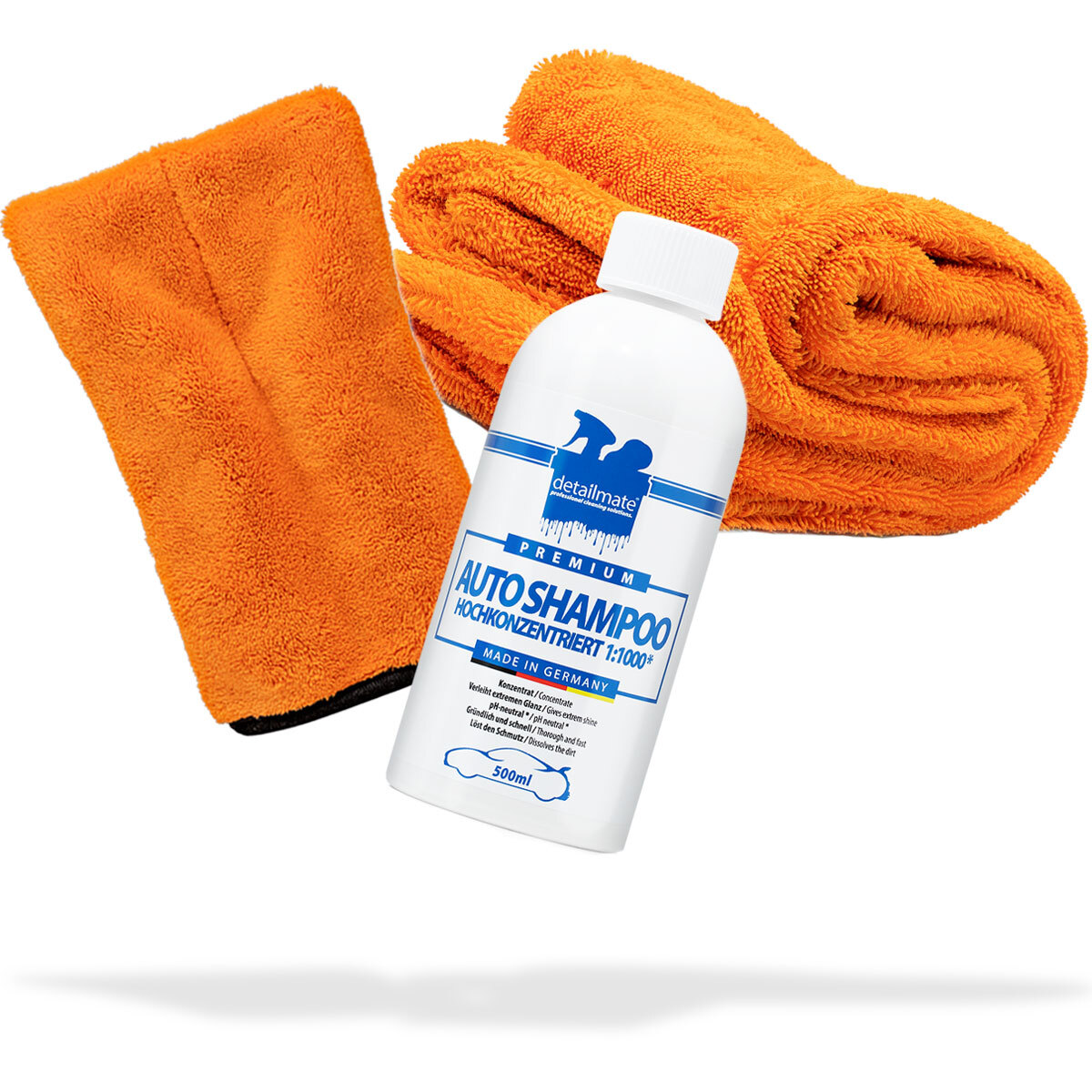 Wasch Set Auto detailmate Shampoo Konzentrat 0,5L + Handschuh + Trockentuch XXL