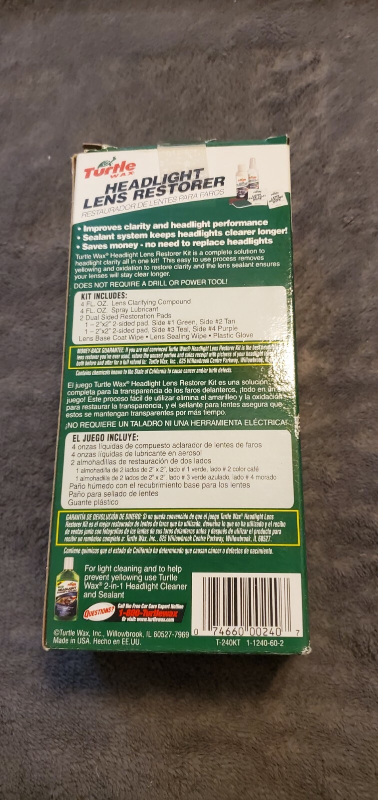 TURTLE WAX HEADLIGHT LENS RESTORER – OPENED BOX