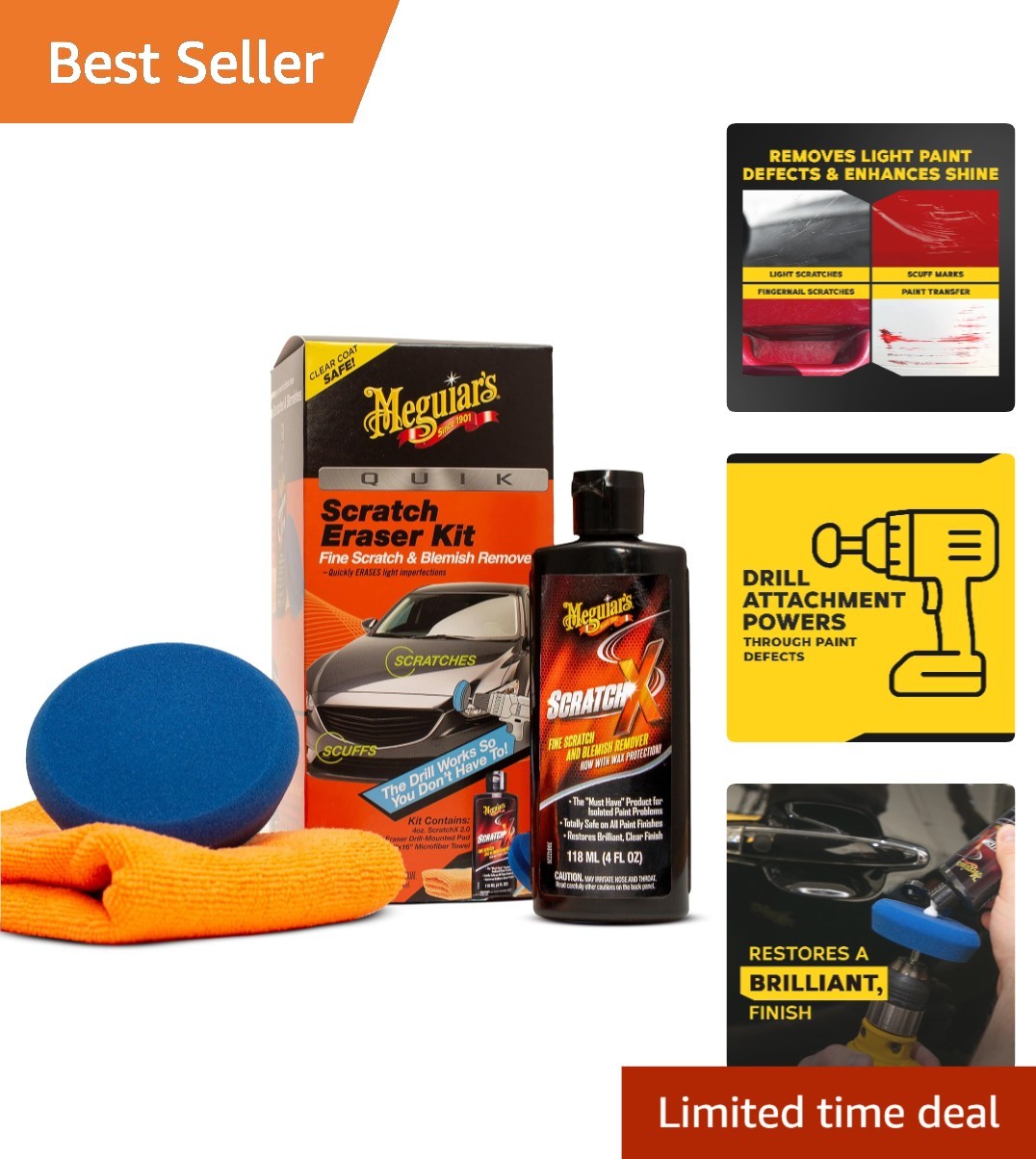 Quik Scratch Eraser Kit – Safe Car Scratch Remover with ScratchX & Microfiber