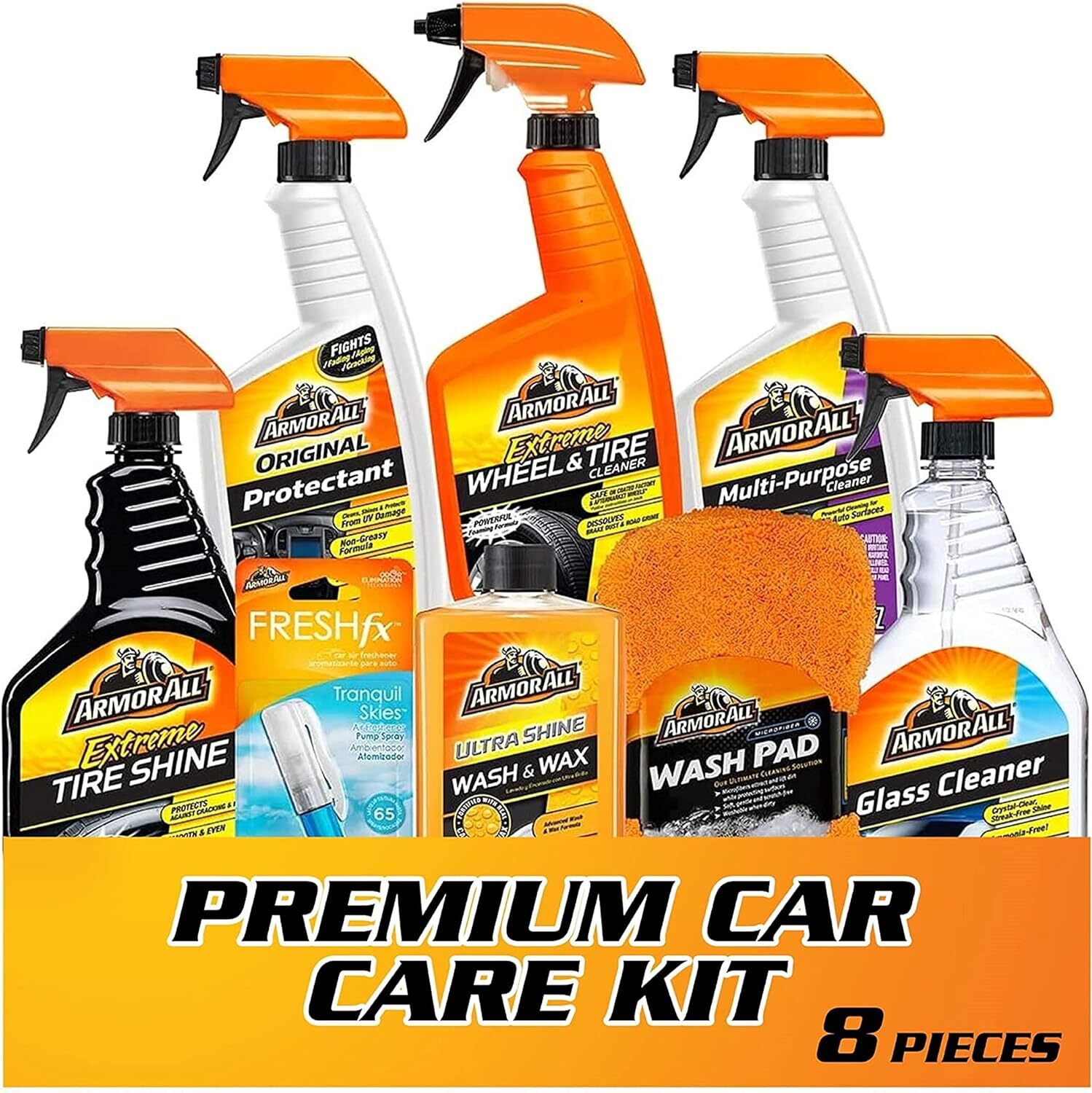Armor All Premier Car Care Kit, Car Wax, Wash Kit, Glass Cleaner (8 Piece Kit)