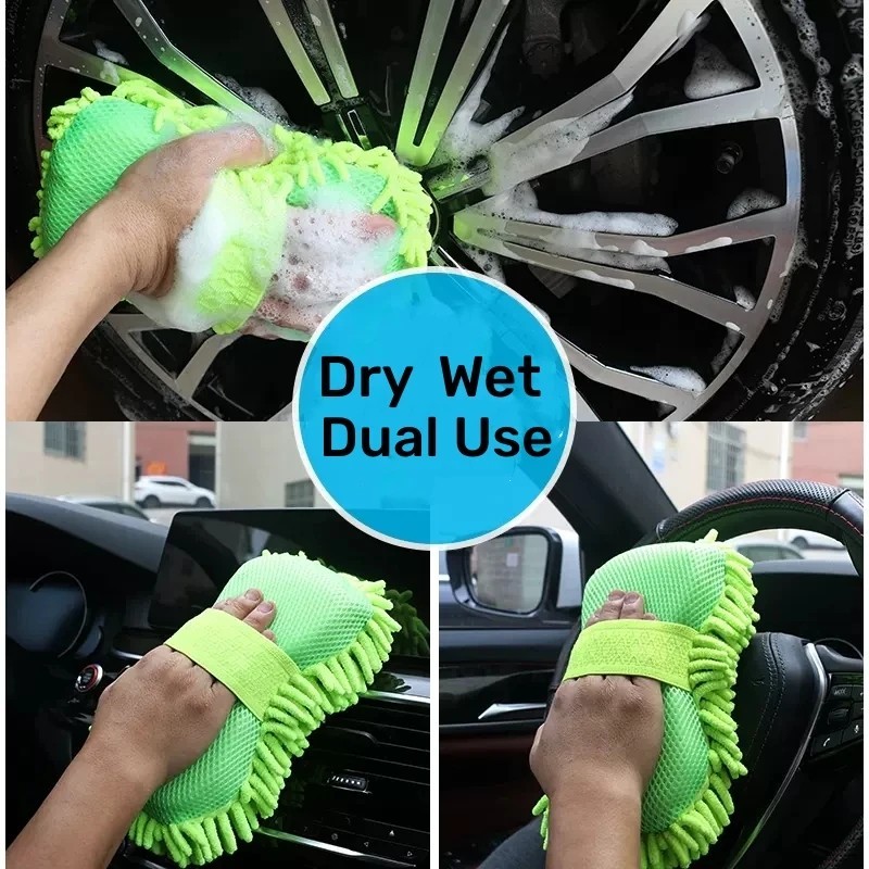 Microfiber Car Wash Sponge Cleaning Glove Towel Auto Detailing Accessories