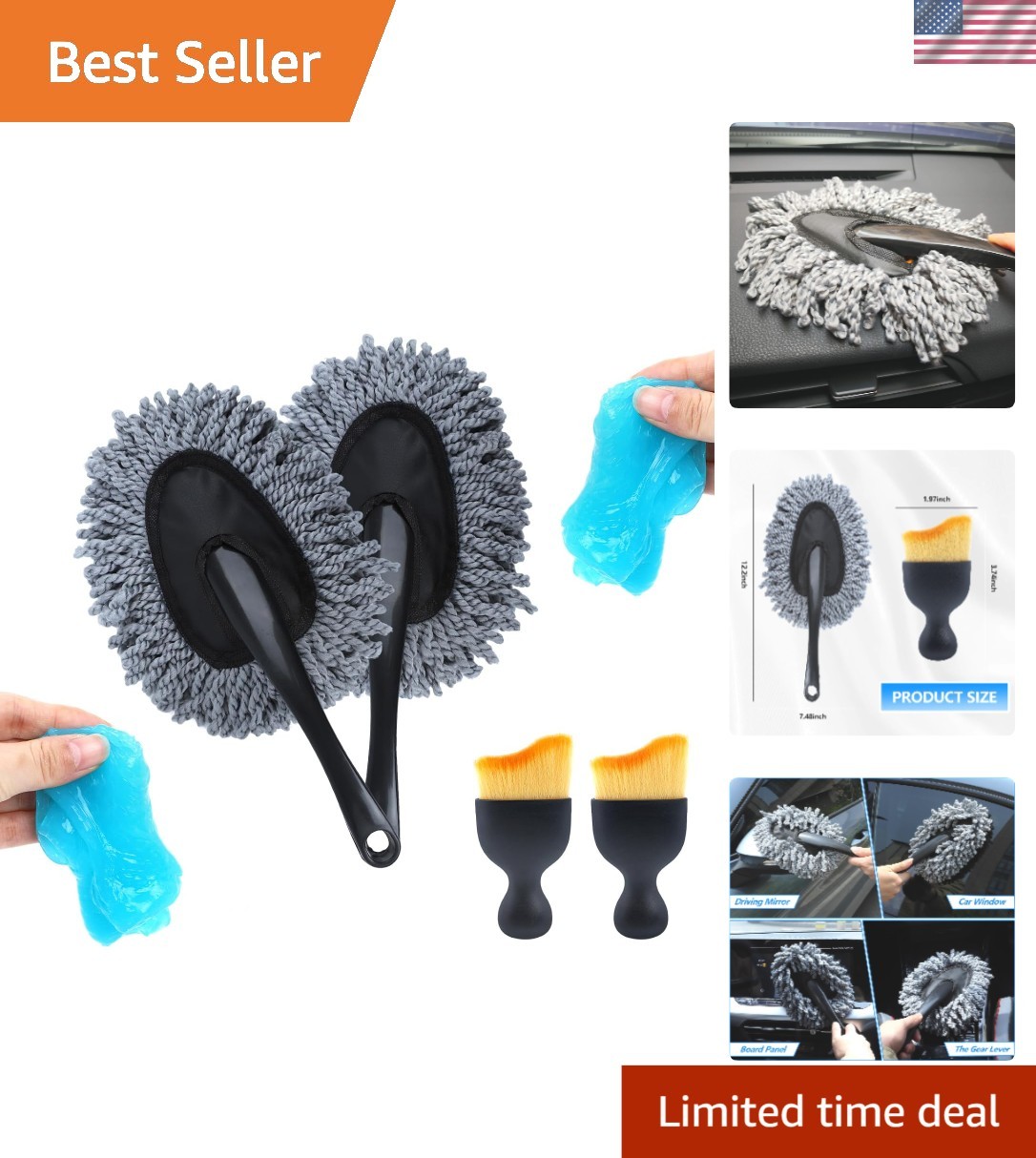 Automotive Detailing Kit: Scratch-Free Duster, Brush & Cleaning Gel – 6 Pack