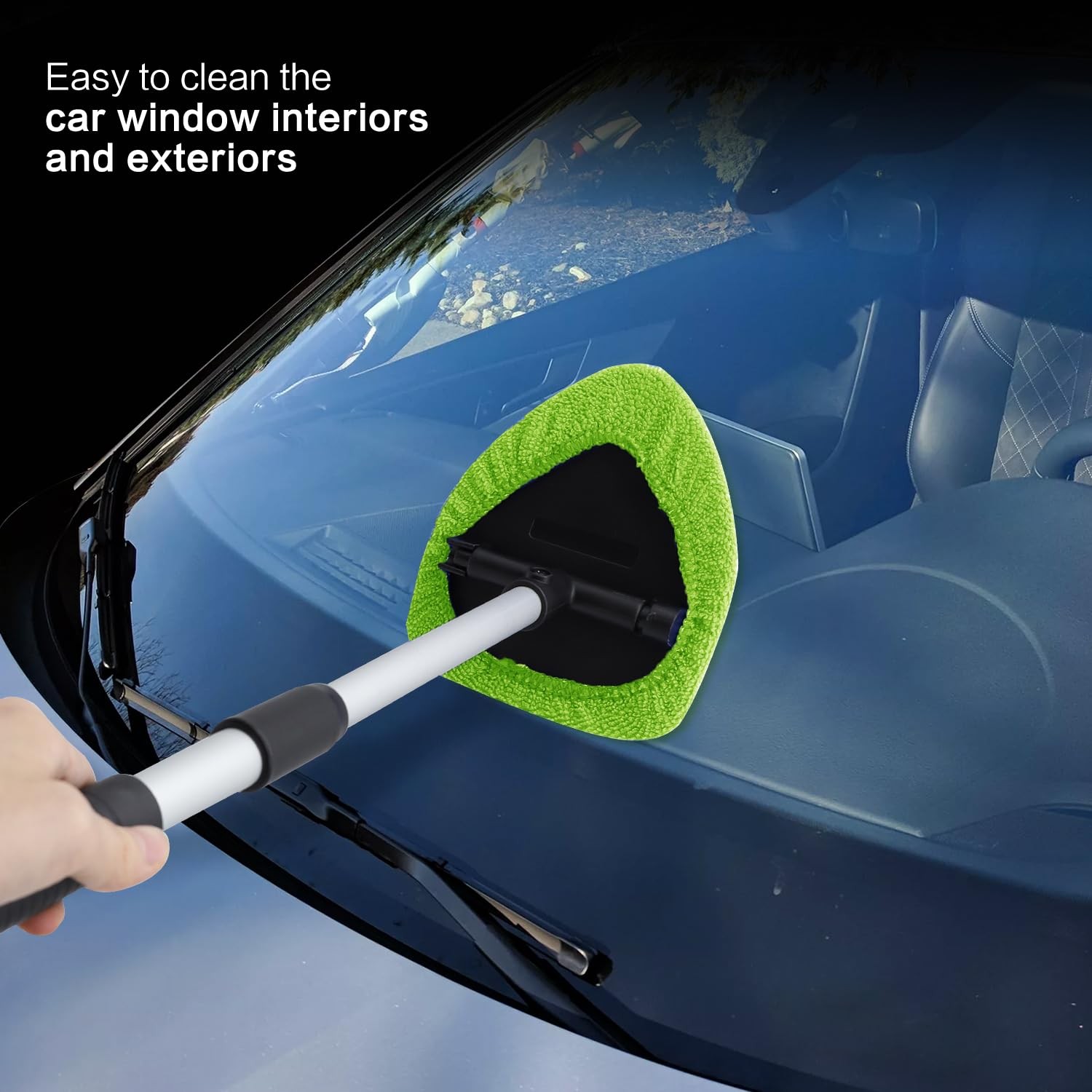 “22.5” Windshield Cleaner Tool Kit Extendable Handle, Microfiber Pads &