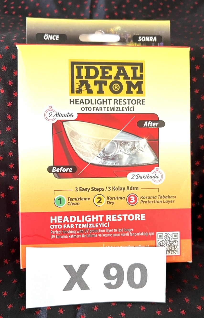 90 – Ideal Atom Headlight Restore Kits Car Cleaning UV Protection 2 Minutes CASE