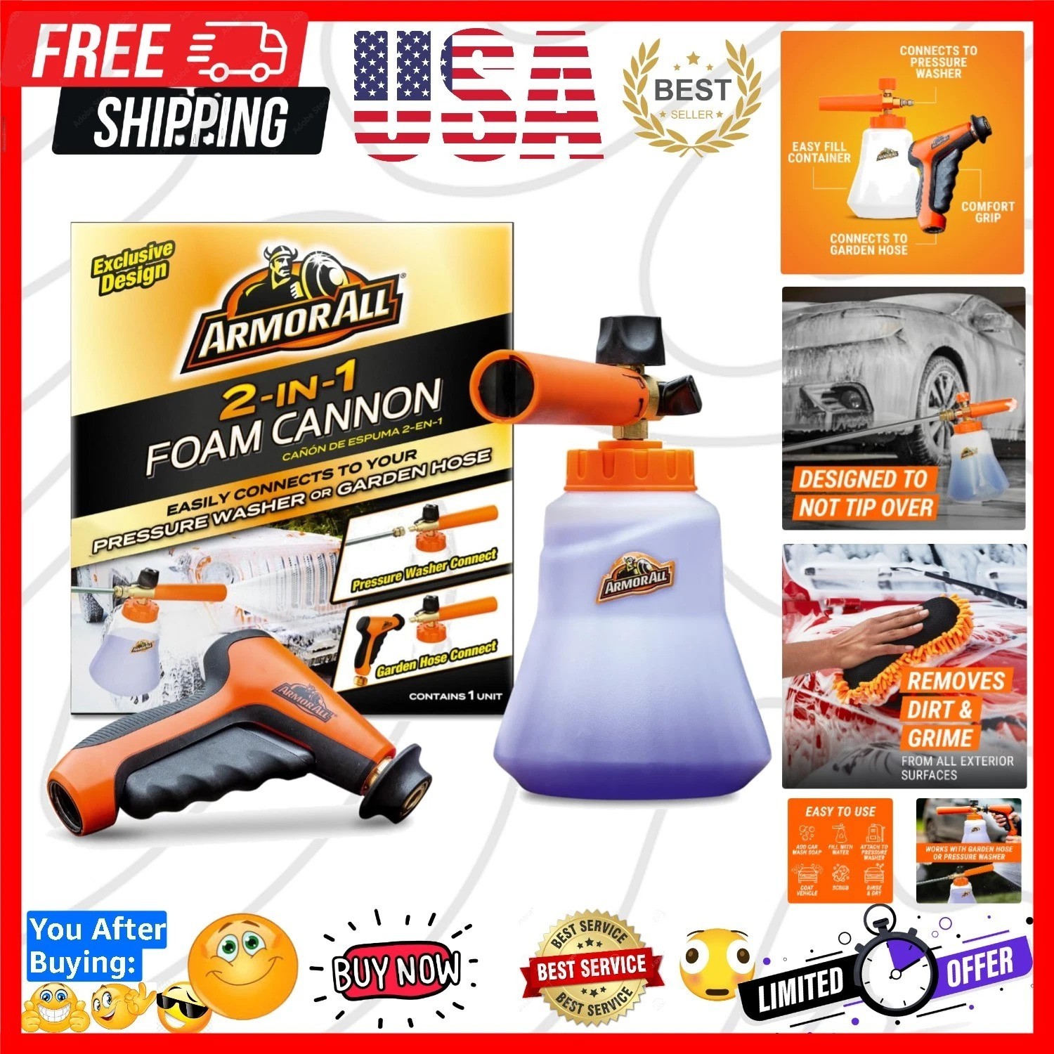 2-in-1 Foam Cannon Kit – Car Wash & Detail Cleaning Kit for Power Washers, Ga…