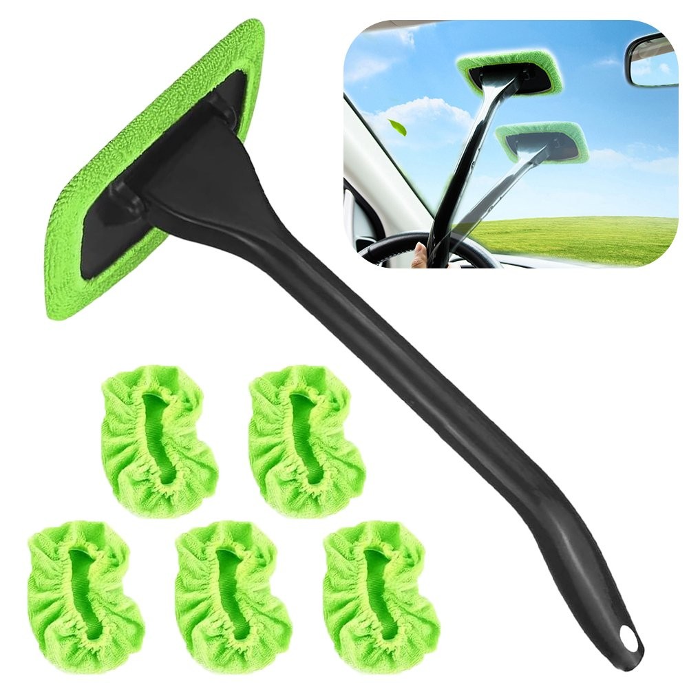 5 Reusable Pad & 1×Windshield Cleaning Tool Car Window Wiper Cleaner Glass Brush