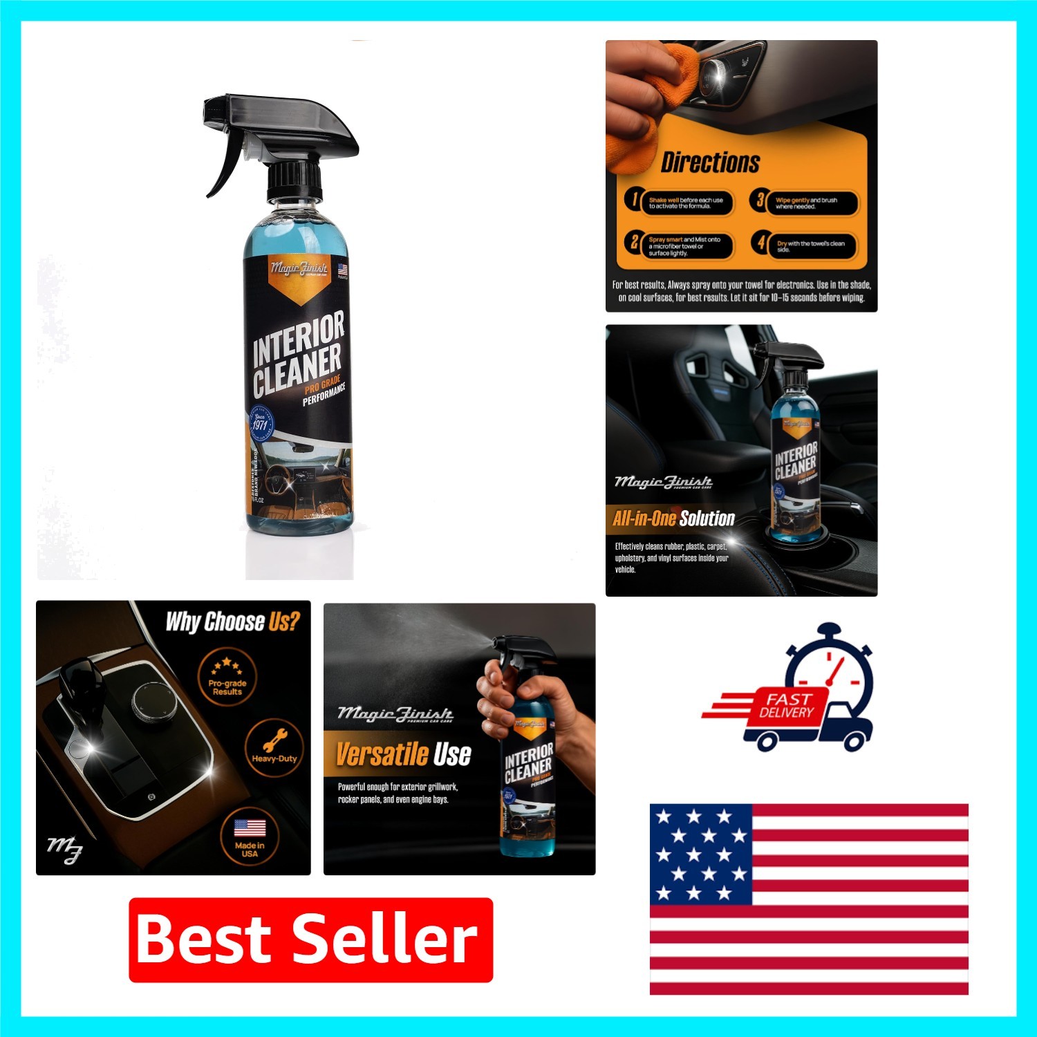 16 fl oz All-in-One Car Cleaner Spray – Non-Greasy Natural Finish for Interiors