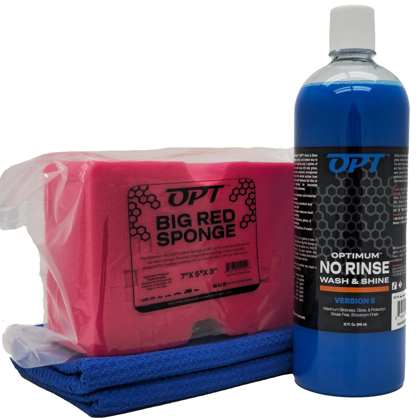 Rinseless Car Wash Kit Microfiber Drying Towel & Big Red Sponge 32 Oz