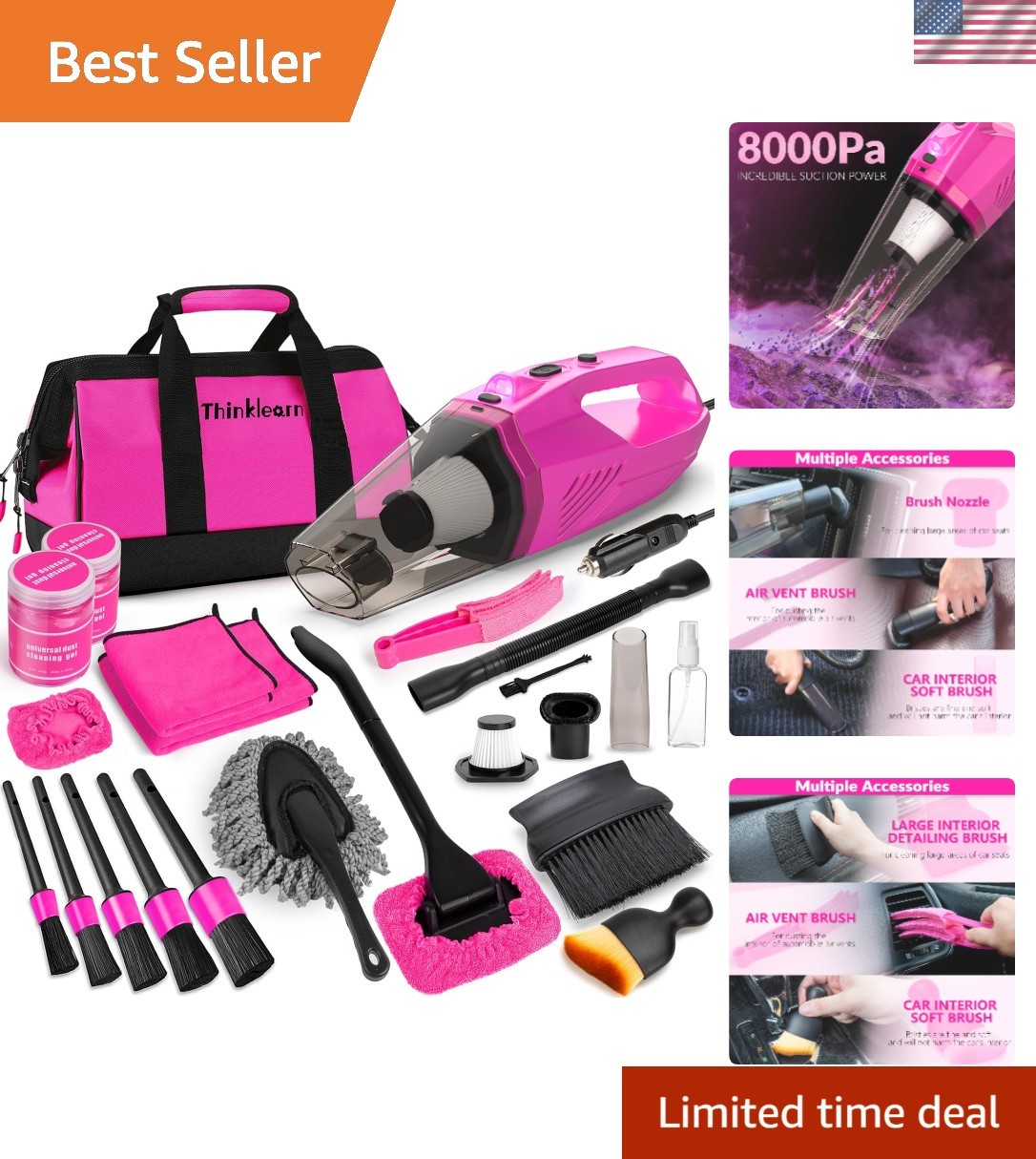 Car Cleaning Kit, Car Vacuum Detailing Kit Interior with High Power Handheld …