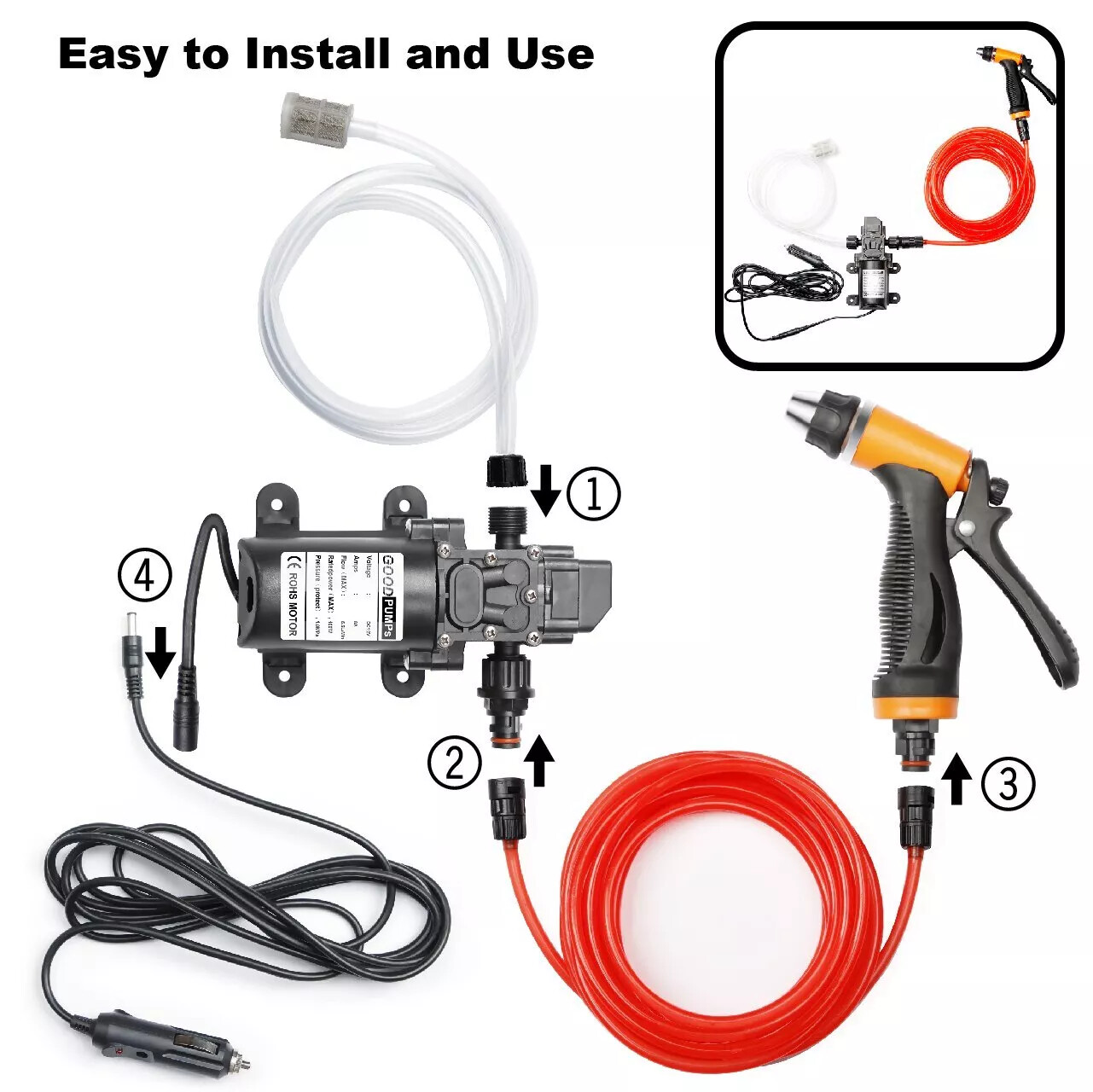 12V 160PSI Washdown Wash Pump Kit Electric Car Washer Cleaner Sprayer Tool