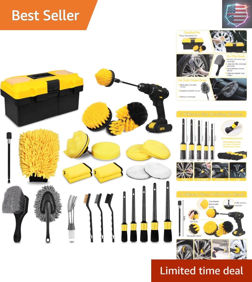 27Pcs Car Detailing Kit, Car Detailing Brush Set, Auto Detailing Drill Brush …