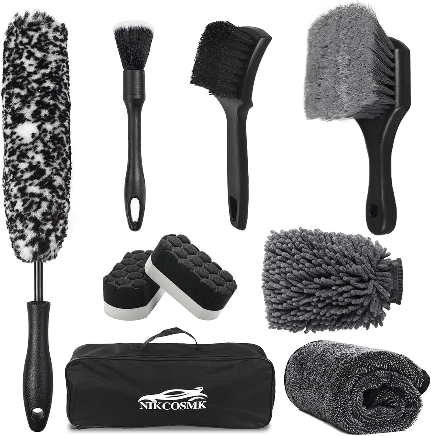 9Pcs Car Wheel & Tire Brush Kit, Wheel Cleaner Brush, Soft-bristled Rim Brush…
