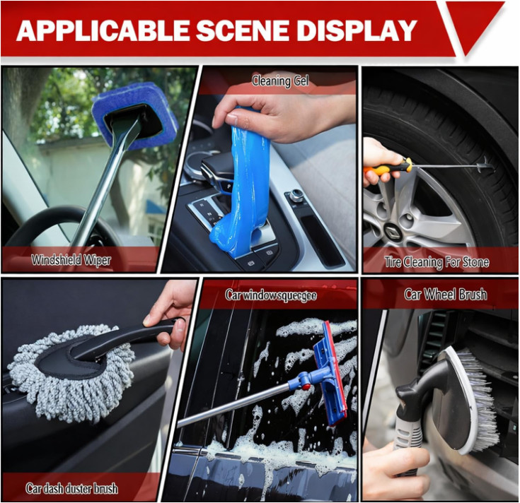 Car Wash Detailing Kit with Foam Gun Cleaning Set Brush Long Handle for Cleaning