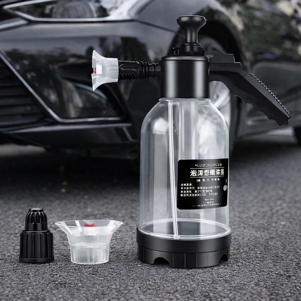 2L Hand Pump Foam Sprayer Snow Foam Cannon Car Wash Bottle w/ 3 Nozzles