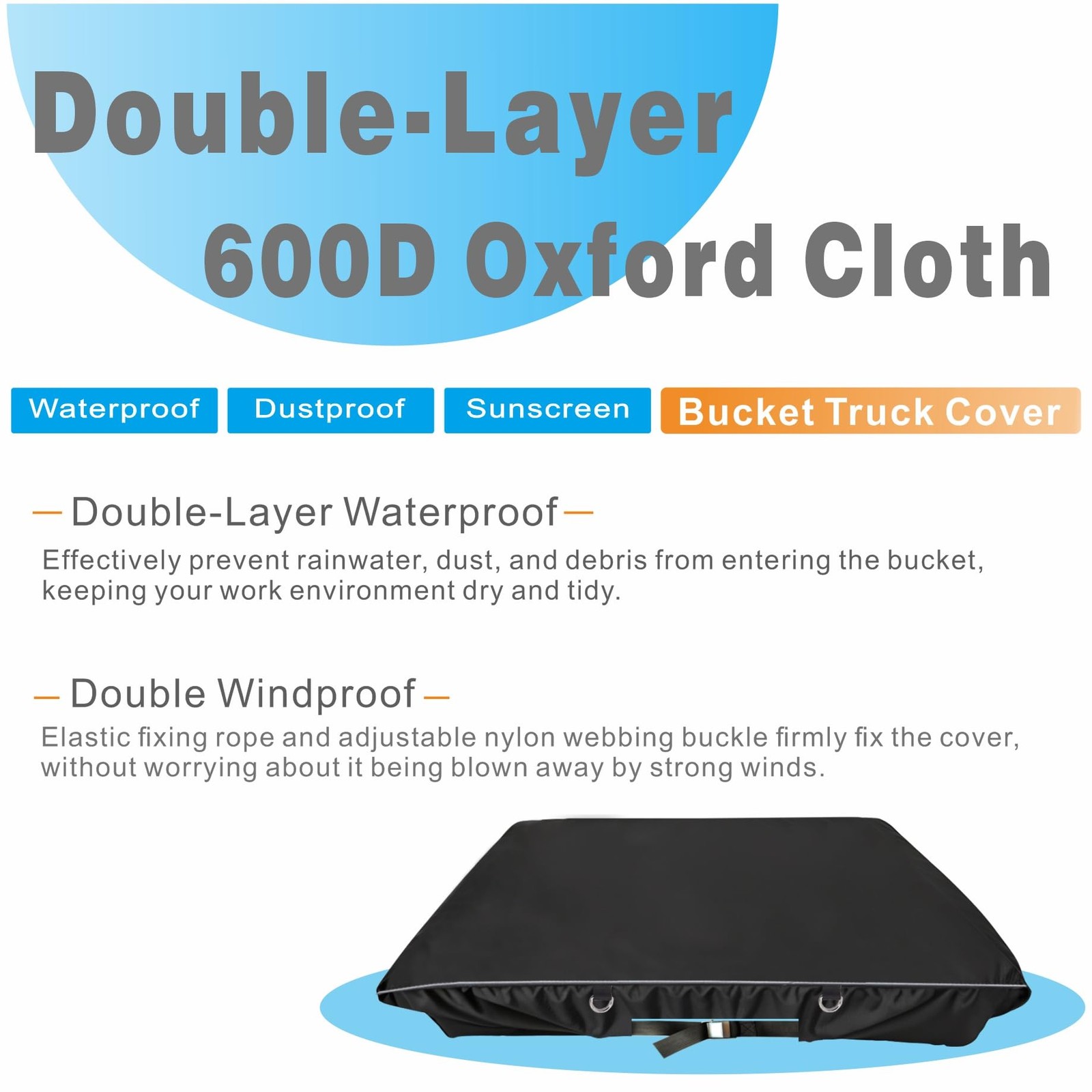 VIYOYOUNG Bucket Truck Cover – Double-Layer Waterproof 28 “L × 28” W, Black