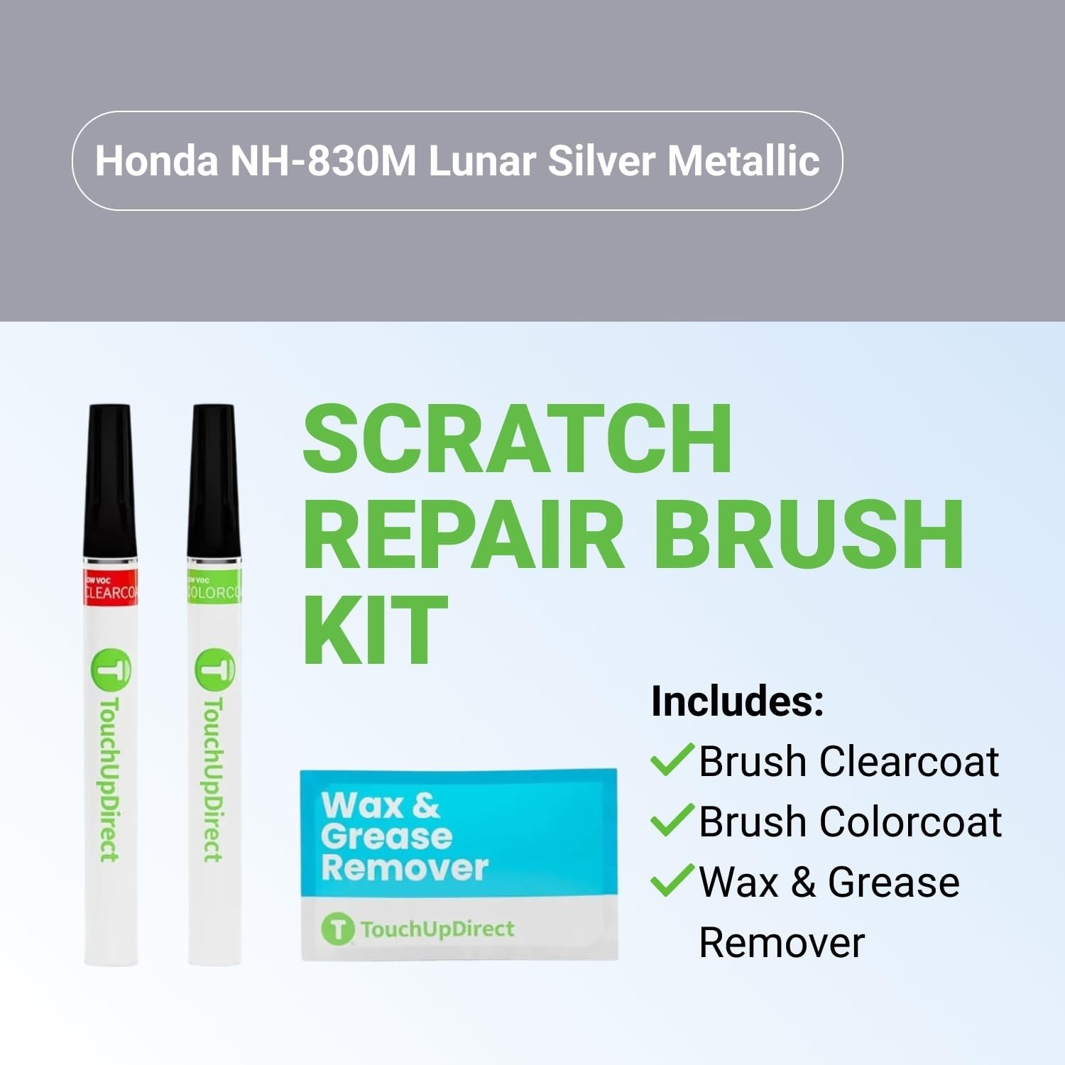 Auto Scratch Repair Brush Kit – Lunar Silver Metallic Paint, Car Touch Up & Clea
