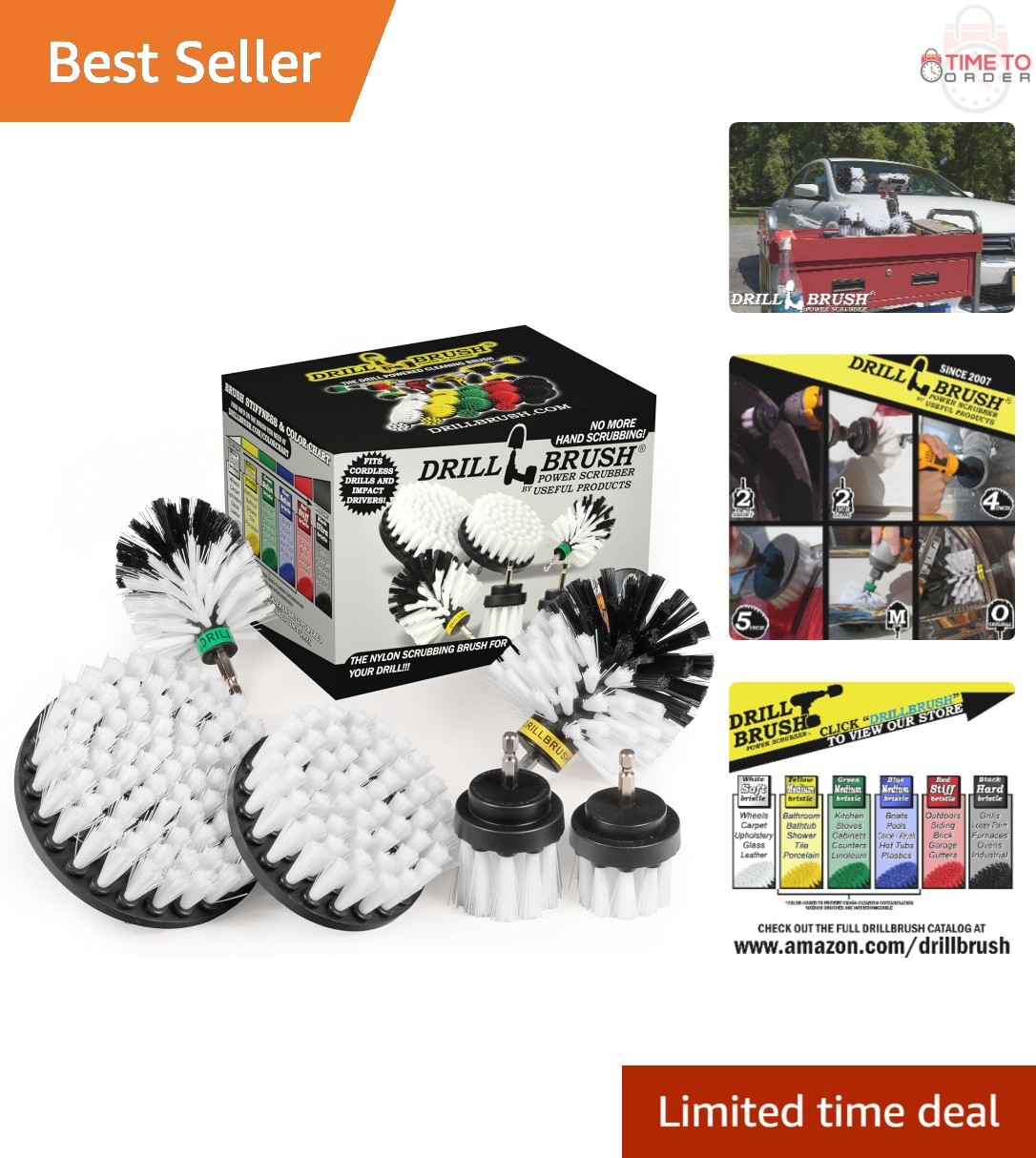 Car Cleaning Brush Kit Steel Drill-Powered Auto Upholstery and Wheel Scrubbing