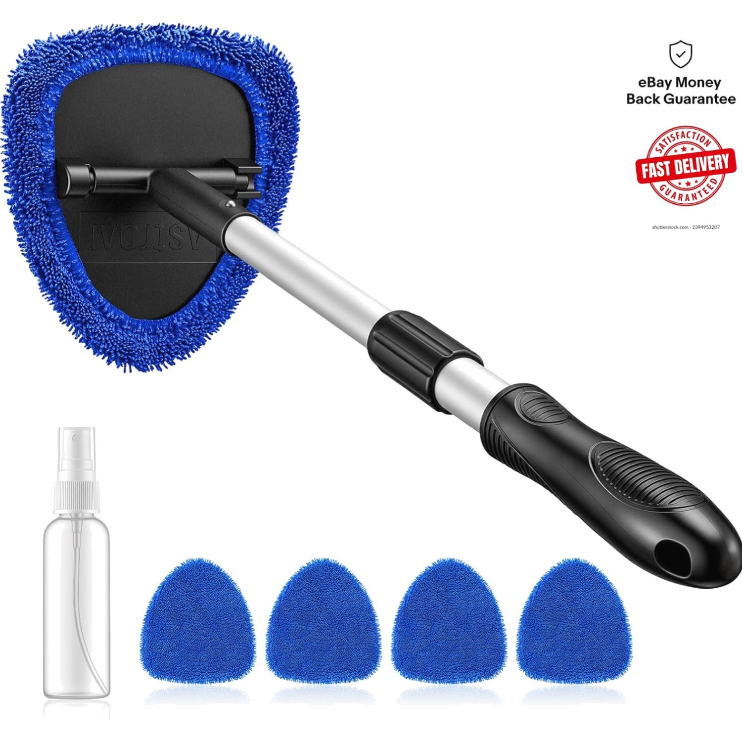 Car Interior Cleaning Kit – 21″ Windshield Cleaner & 4 Reusable Microfiber Pads