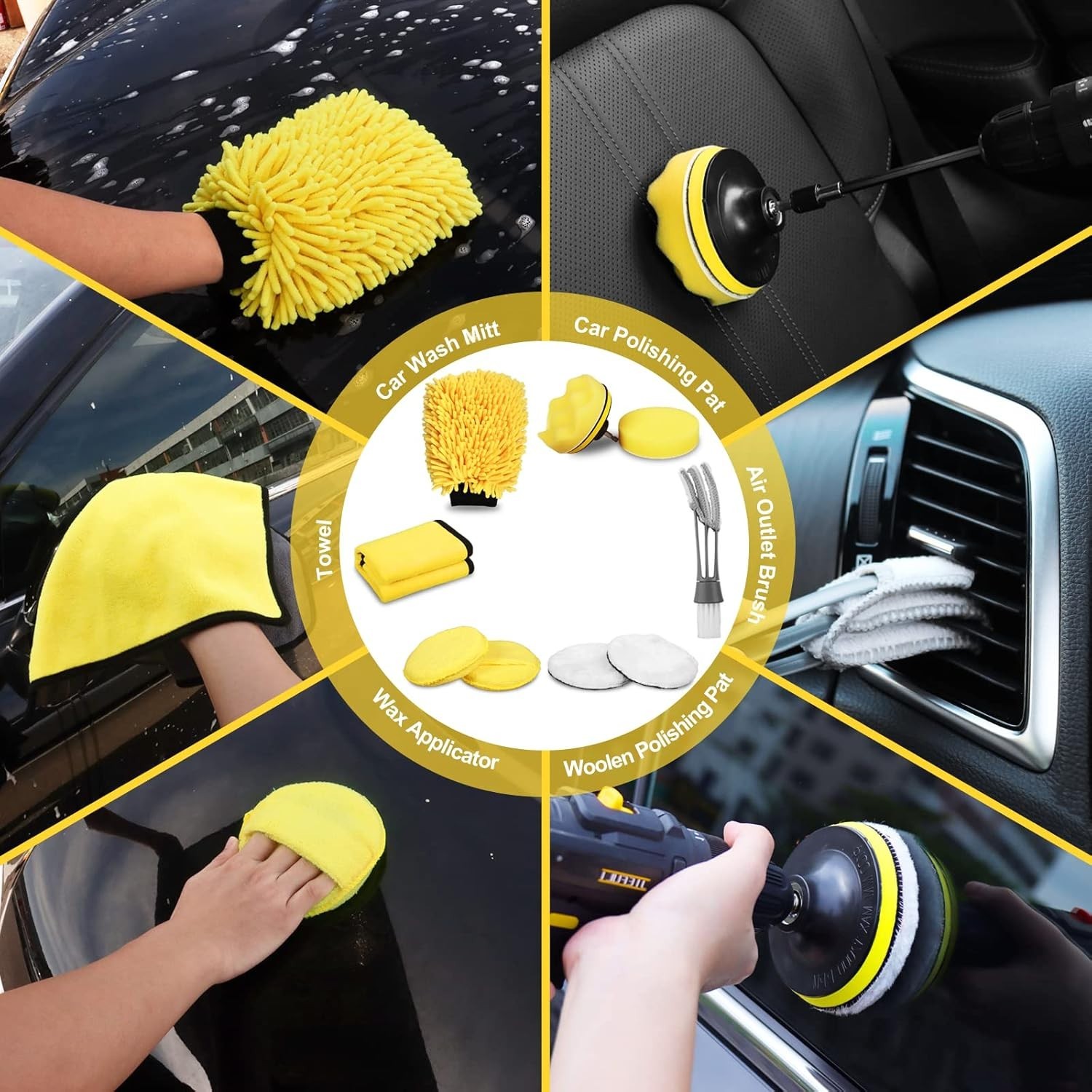 Ultimate 27PCS Car Wash Kit: Drill Brushes, Microfiber Mitt & Cleaning Tools