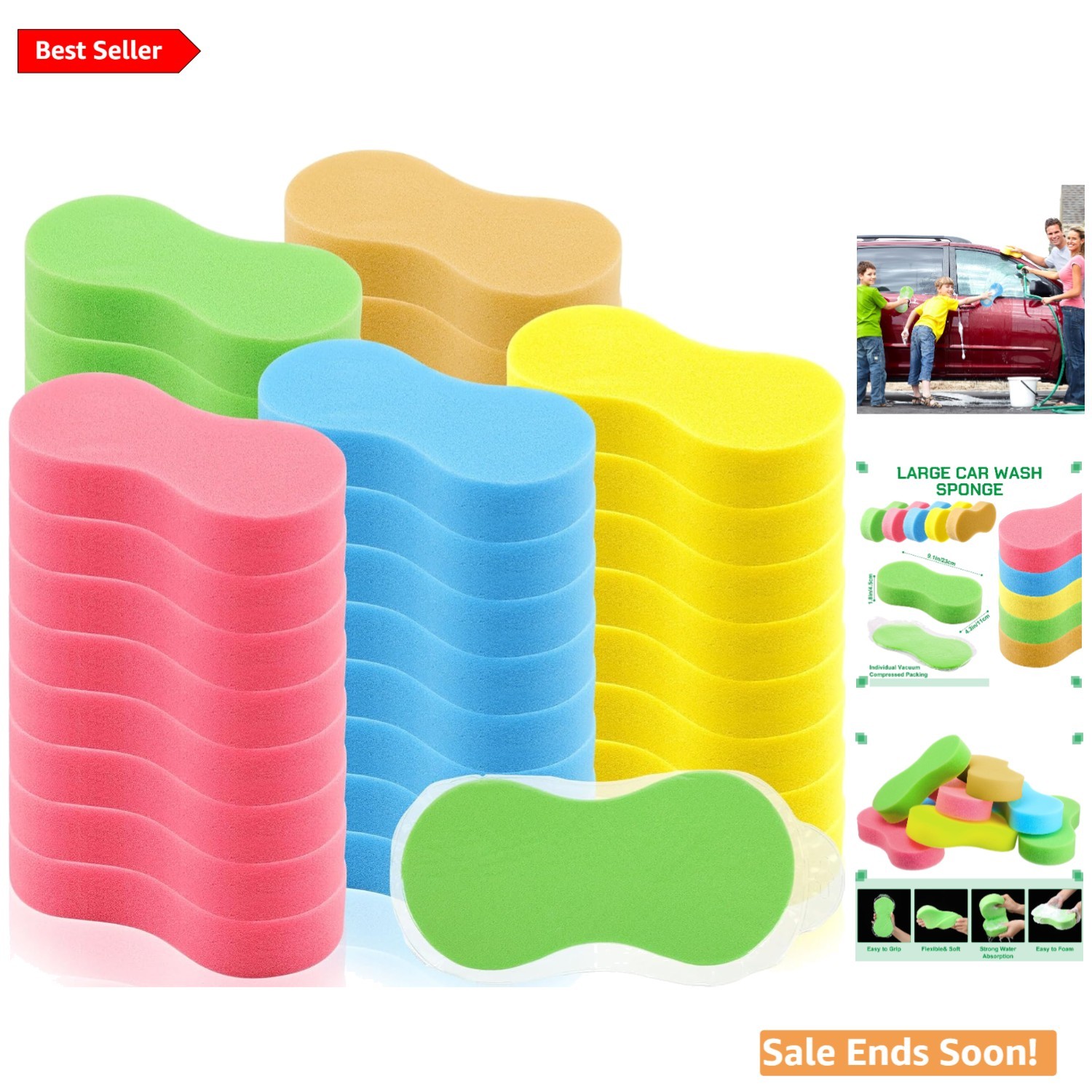 48 Pack Large Multi-Purpose Car Wash Sponges Thick Absorbent Cleaning Tools