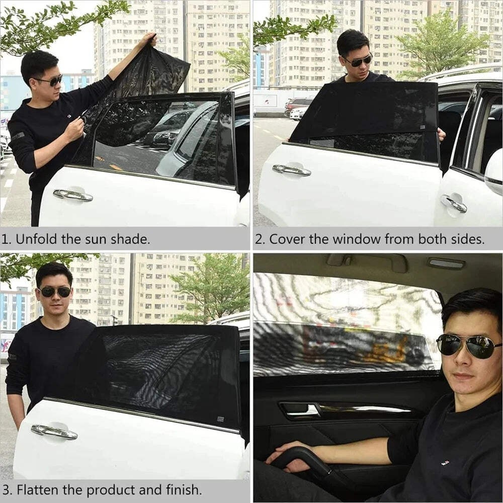 2pcs Car Rear Side Window Sunshade UV Protect Shield Mesh Prevent Mosquito