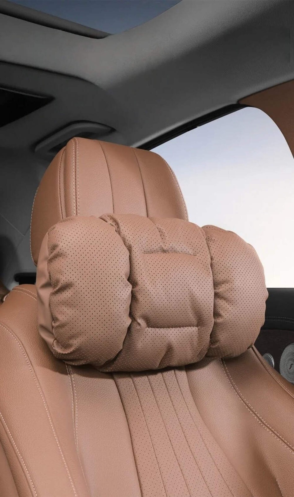 Memory Leather Car Headrest Neck Support Backrest Breathable Punched Design