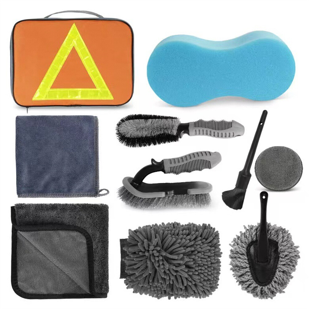 10pcs Car Beauty Clean Tool Kit Interior Exterior Air Conditioner Wheel Waxing