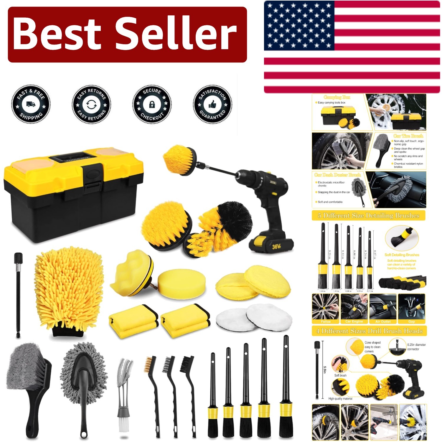 Ultimate 27PCS Car Wash Kit: Drill Brushes, Microfiber Mitt & Cleaning Tools