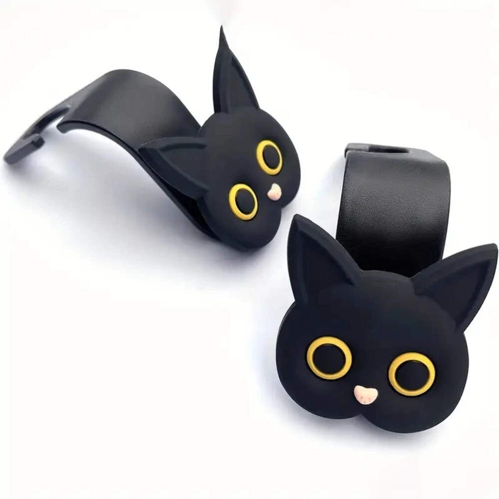 2pcs Adorable 3D Cartoon Cat Car Seat Headrest Hooks Universal Vehicle Storage