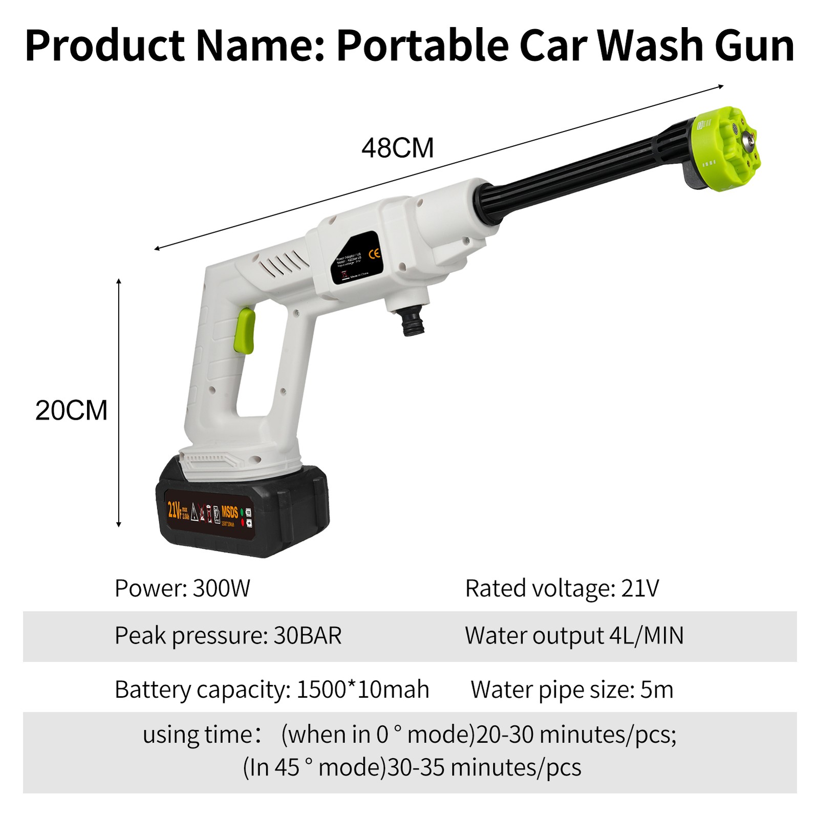 Handheld Pressure Washer Portable Powerful 21V Car Wash Gun With 2pcs Recha SEGJ