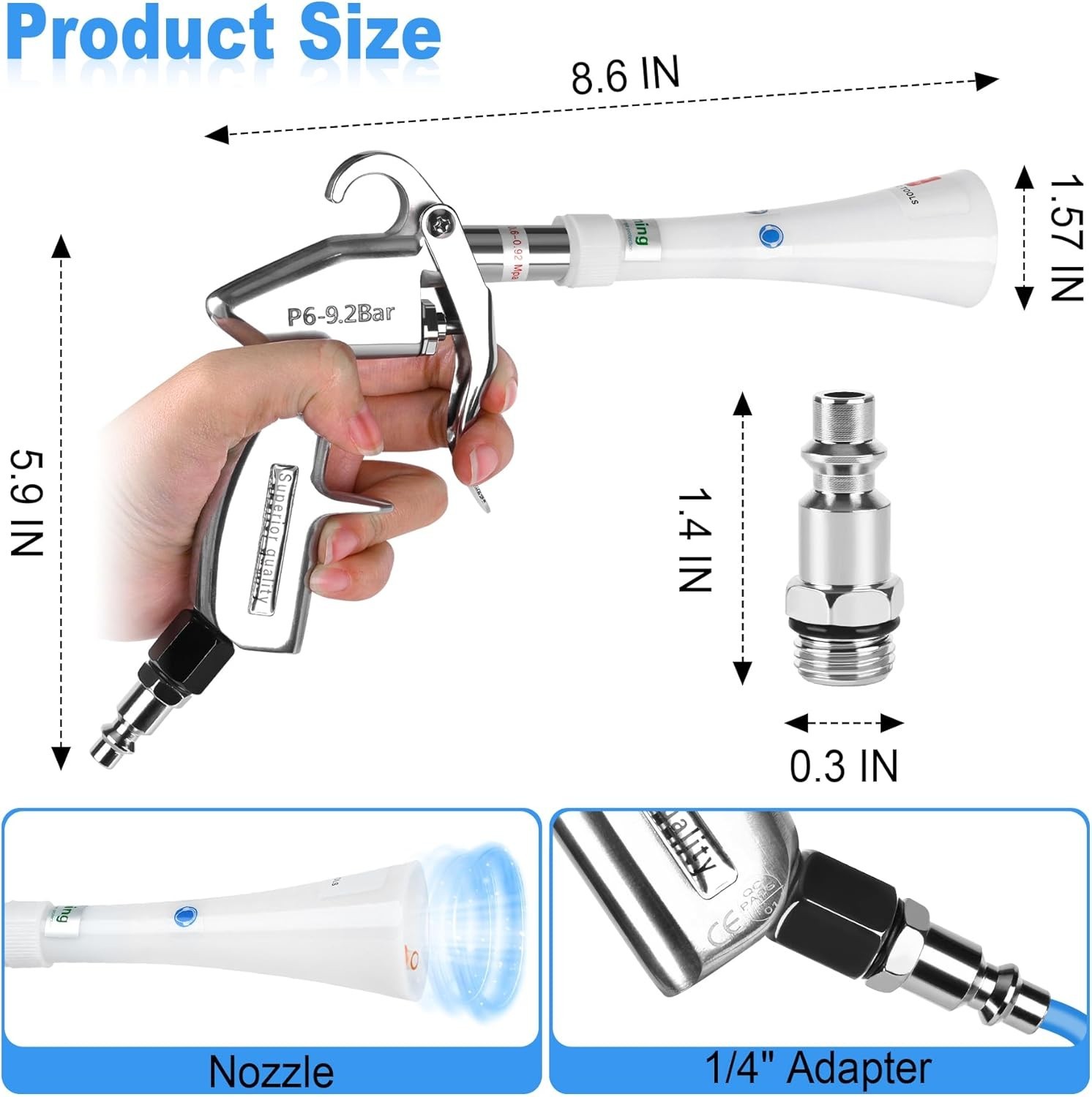 Car Dryer Air Blower Gun with Tapered Nozzle for Dust and Surface Cleaning