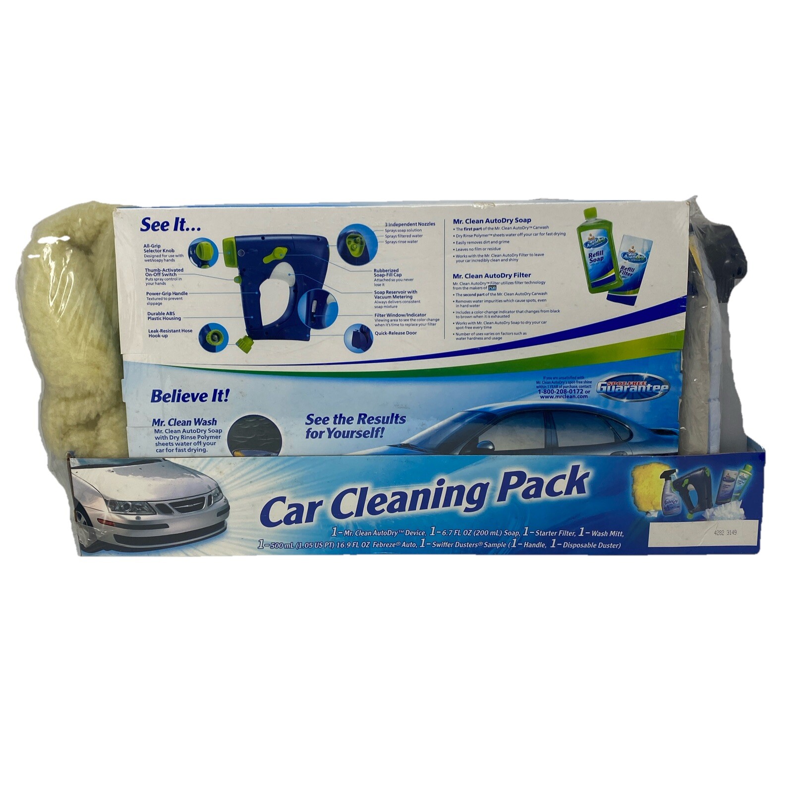 Mr. Clean AutoDry Carwssh Car Cleaning Pack Device, Soap, Filter, Mitt, Febreze