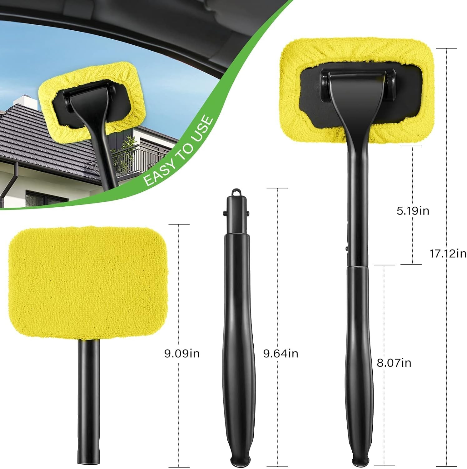 Car Windshield Cleaner Tool Kit 2 Set Window Cleaning Wand Microfiber Pads Kit