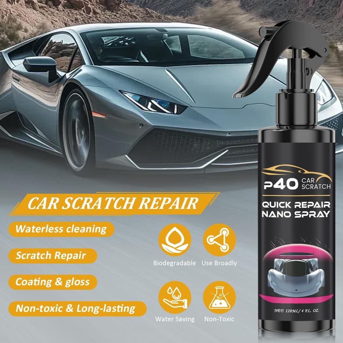2Pcs P40 Car Scratch Quick Repair Nano Spray – Instant Invisible Scratch Remo…