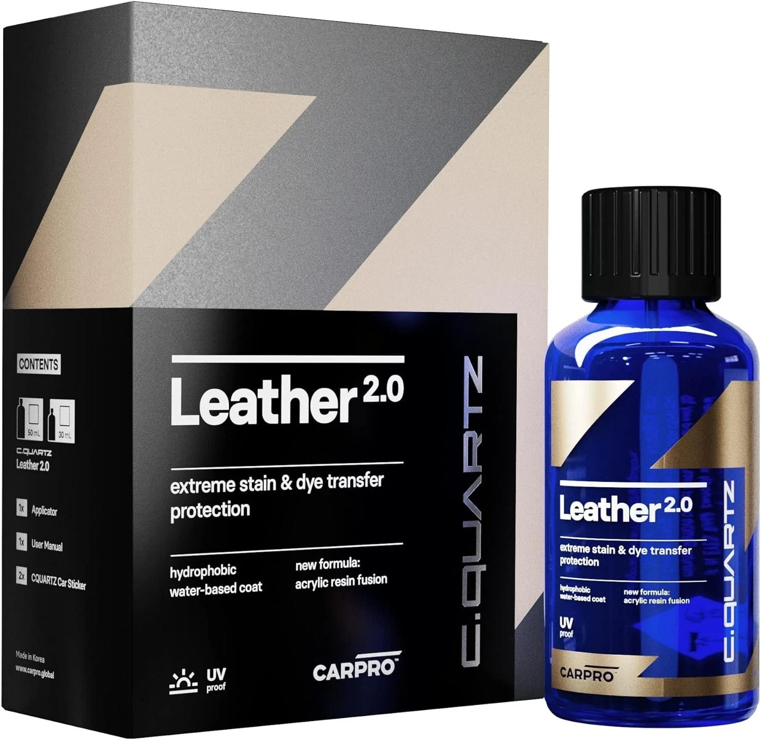 CARPRO CQUARTZ Leather 2.0 – 30mL Kit – Hydrophobic Water-Based Coat, UV Proof