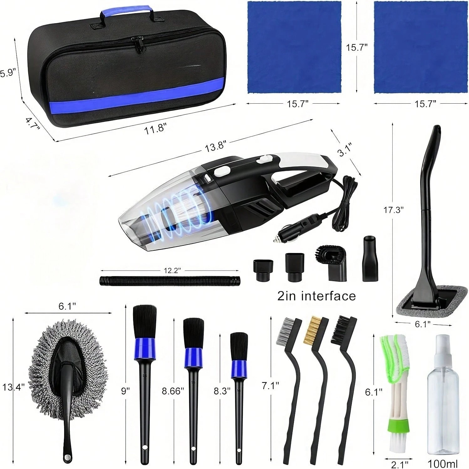 19 Piece Car Cleaning Kit Handheld Vacuum Interior Detail Tools
