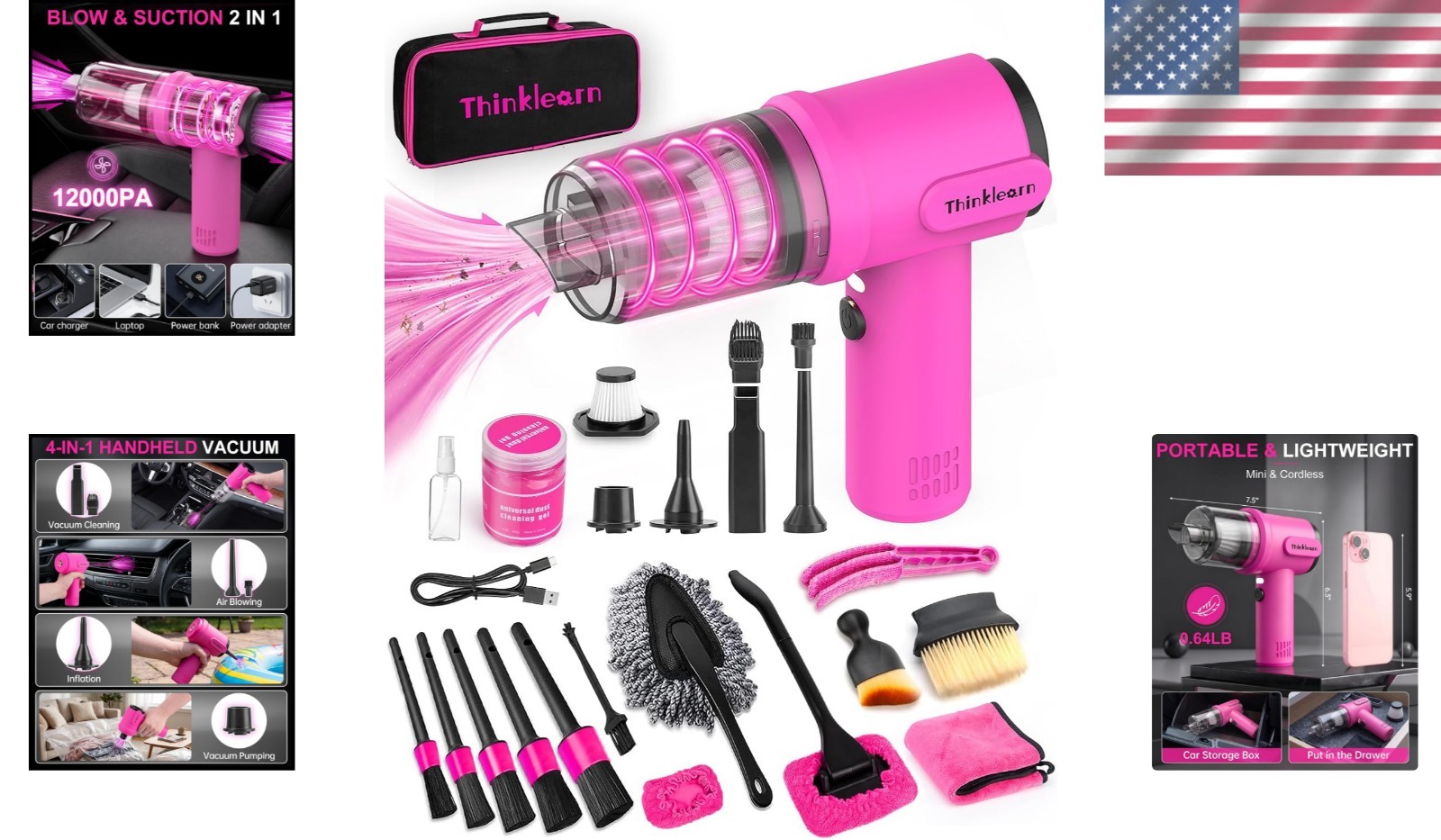 Elegant Portable 4-in-1 Car Cleaning Kit: Cordless Vacuum & Detailing Tools