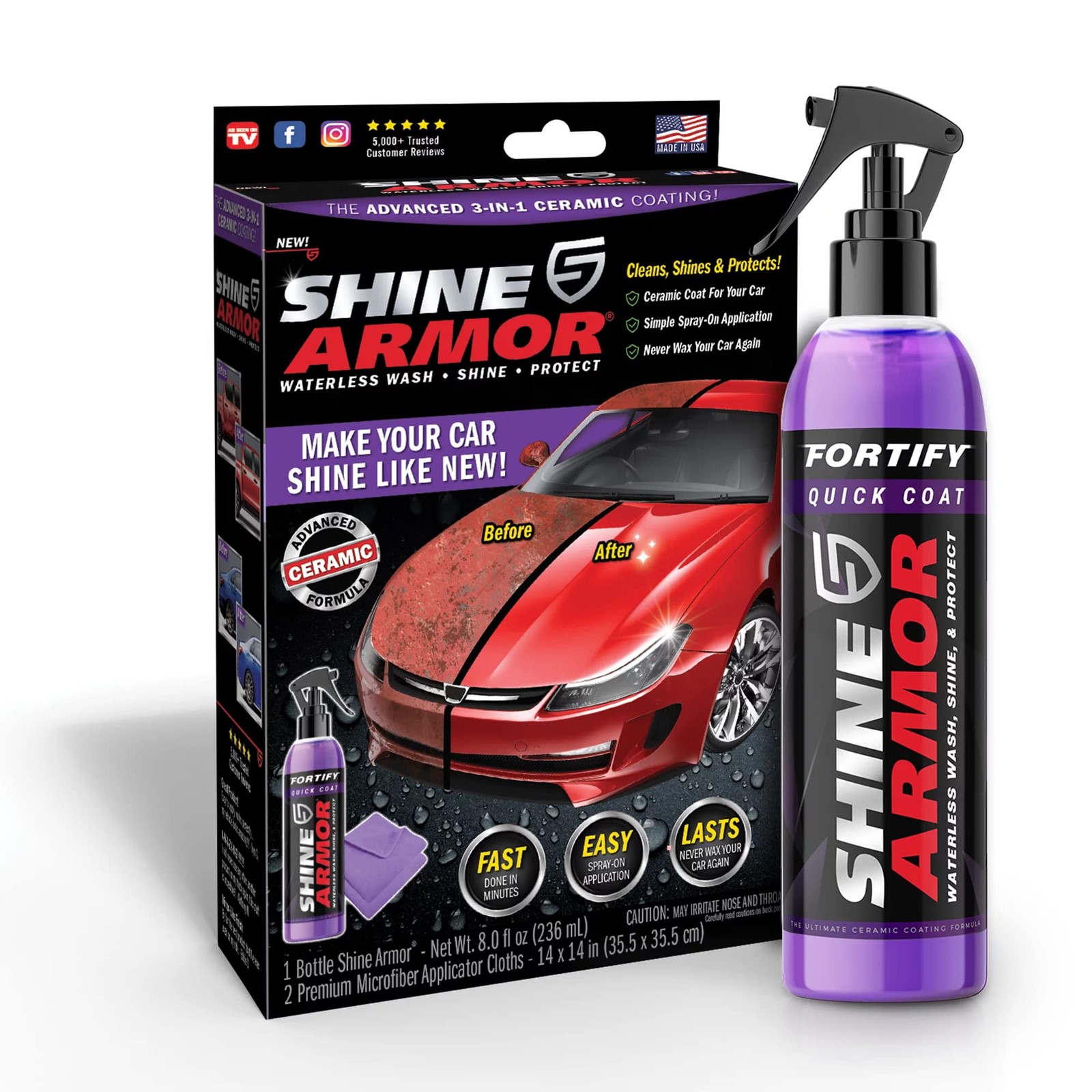 Car Wax Spray and Ceramic Coating for Cars – 3 in 8 Fl Oz (Pack of 1), Violet