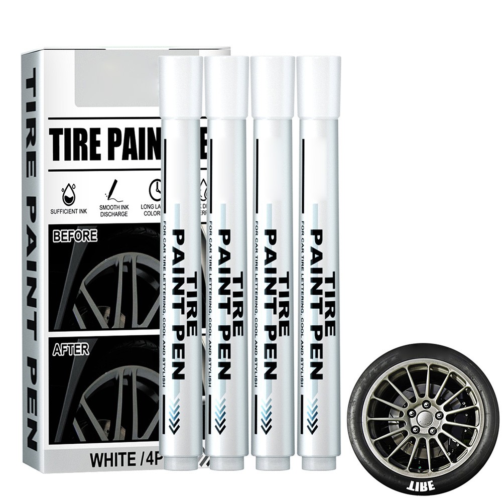 4 Pack White Marker Pen Fade Resistant Waterproof Tire Paint Marker Pen For Auto