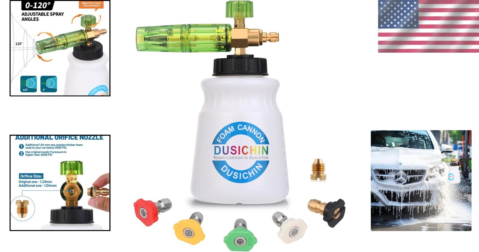 Heavy Duty Foam Cannon with 5 Nozzles – Quick Connect 1/4″ Fitting for Detailing
