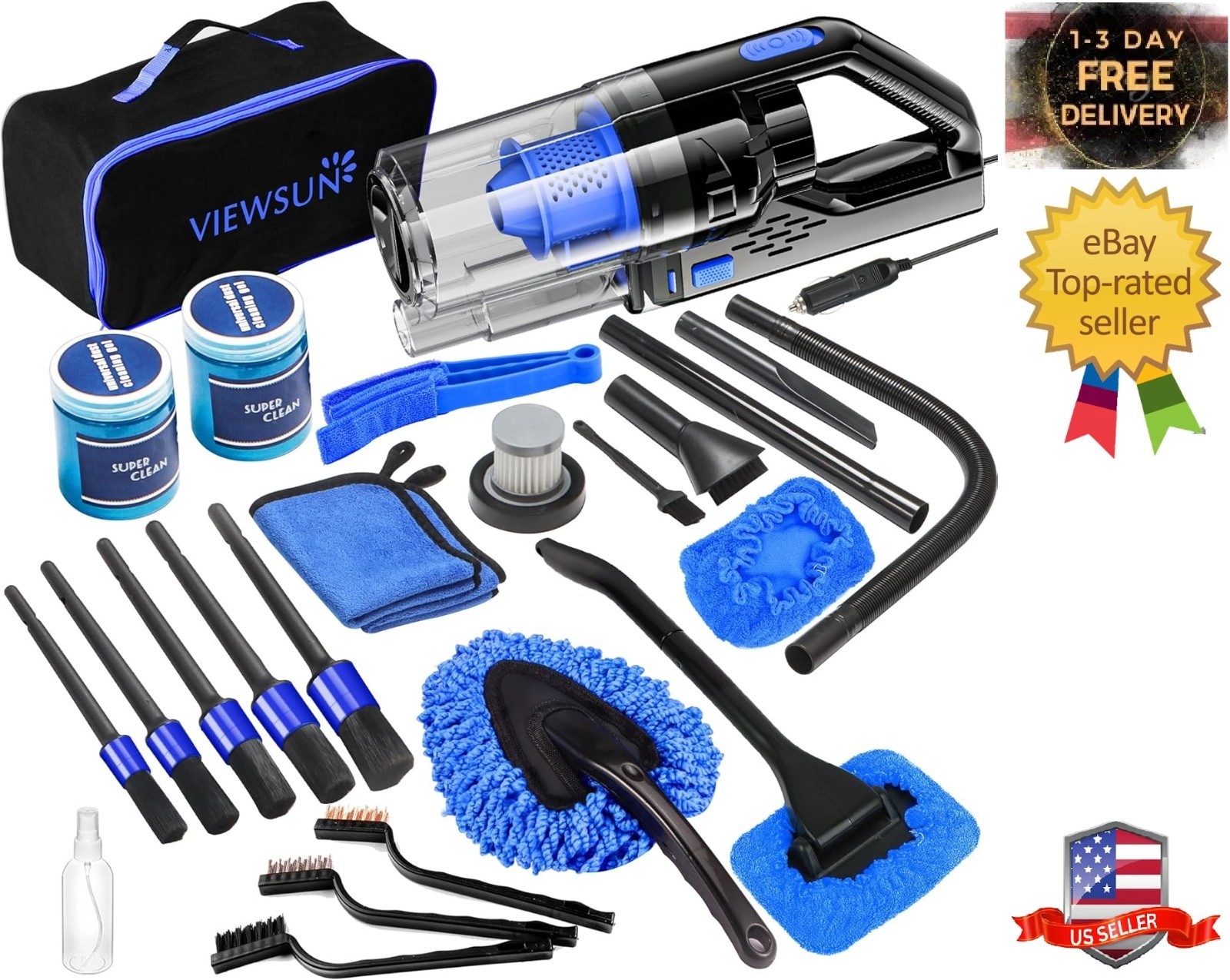 Car Cleaning Kit, Car Interior Detailing Kit with High Power Handheld Vacuum, De