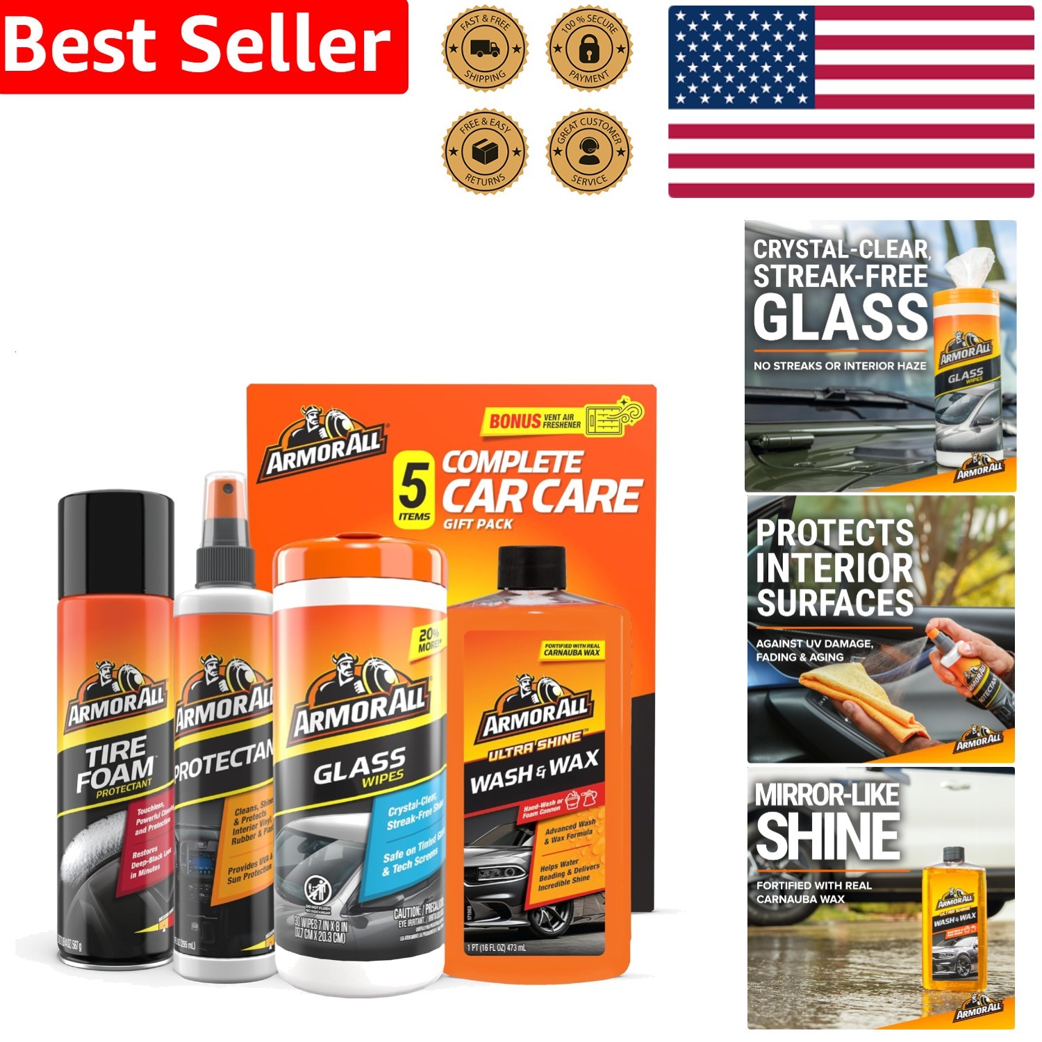 Complete Car Cleaning Kit – Wash Wax Tire Foam Glass Wipes Protectant