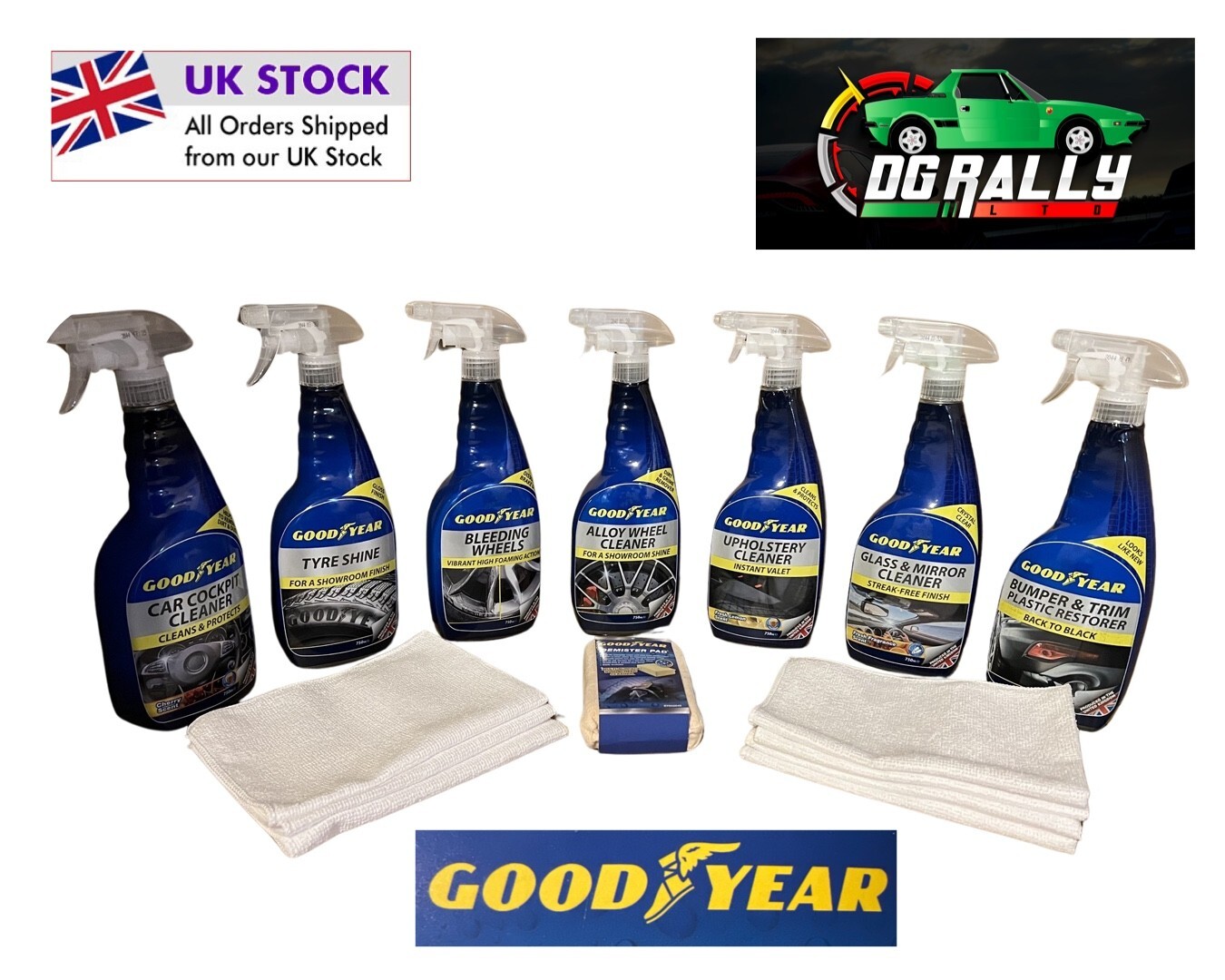 Goodyear Car Cleaning Bundle Cloths Upholstery Alloys Cockpit Glass Tyres Bumper
