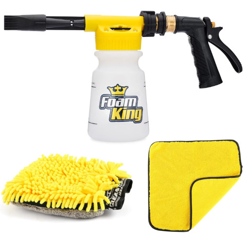 Foam King™ Gun Car Wash + Microfiber Mitt Detailing Towel – Connects to Garden H